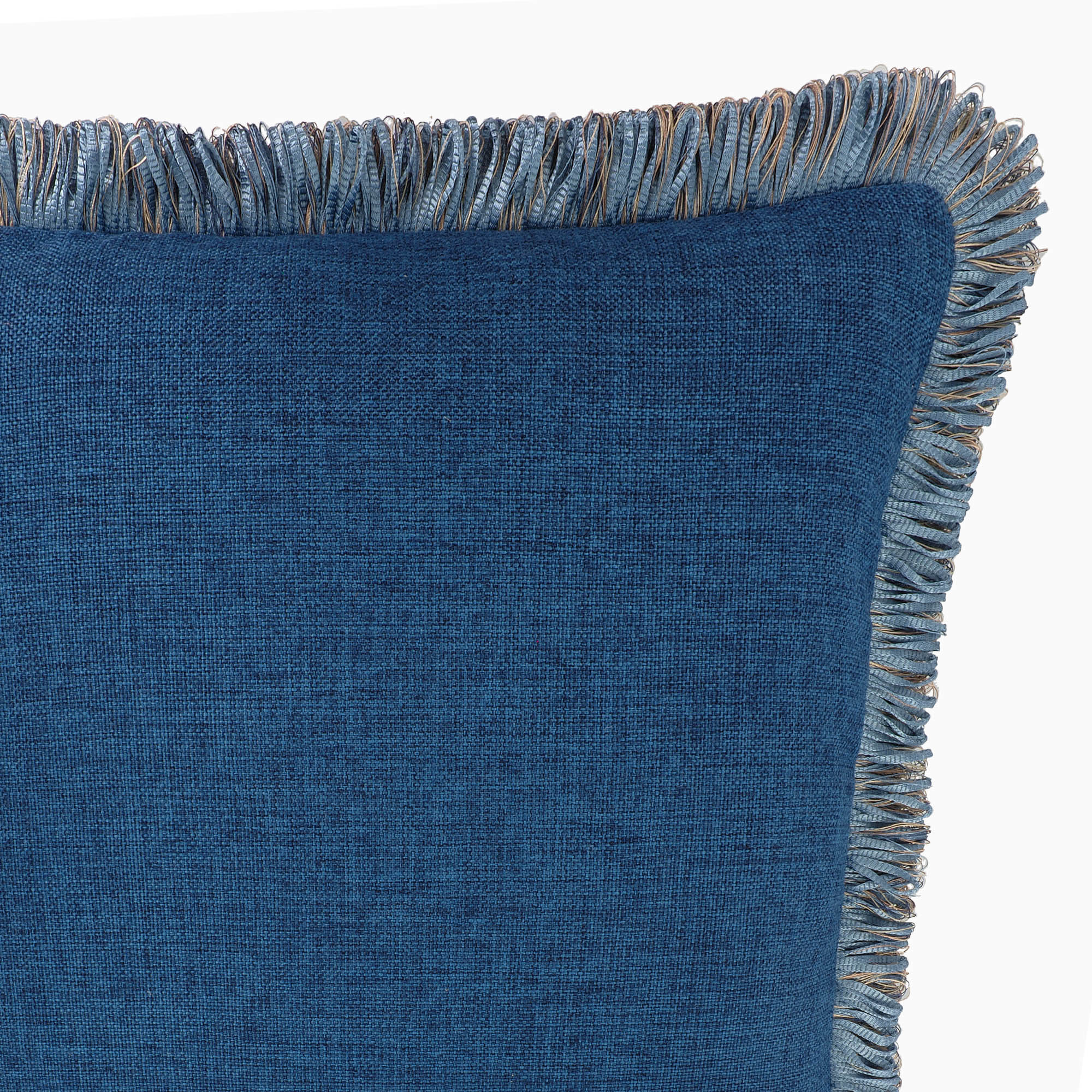 Azure Cotton Pillow with Handmade Fringes, 20 x 20, double-sided, featuring a concealed zip for a sleek, seamless look in your home.