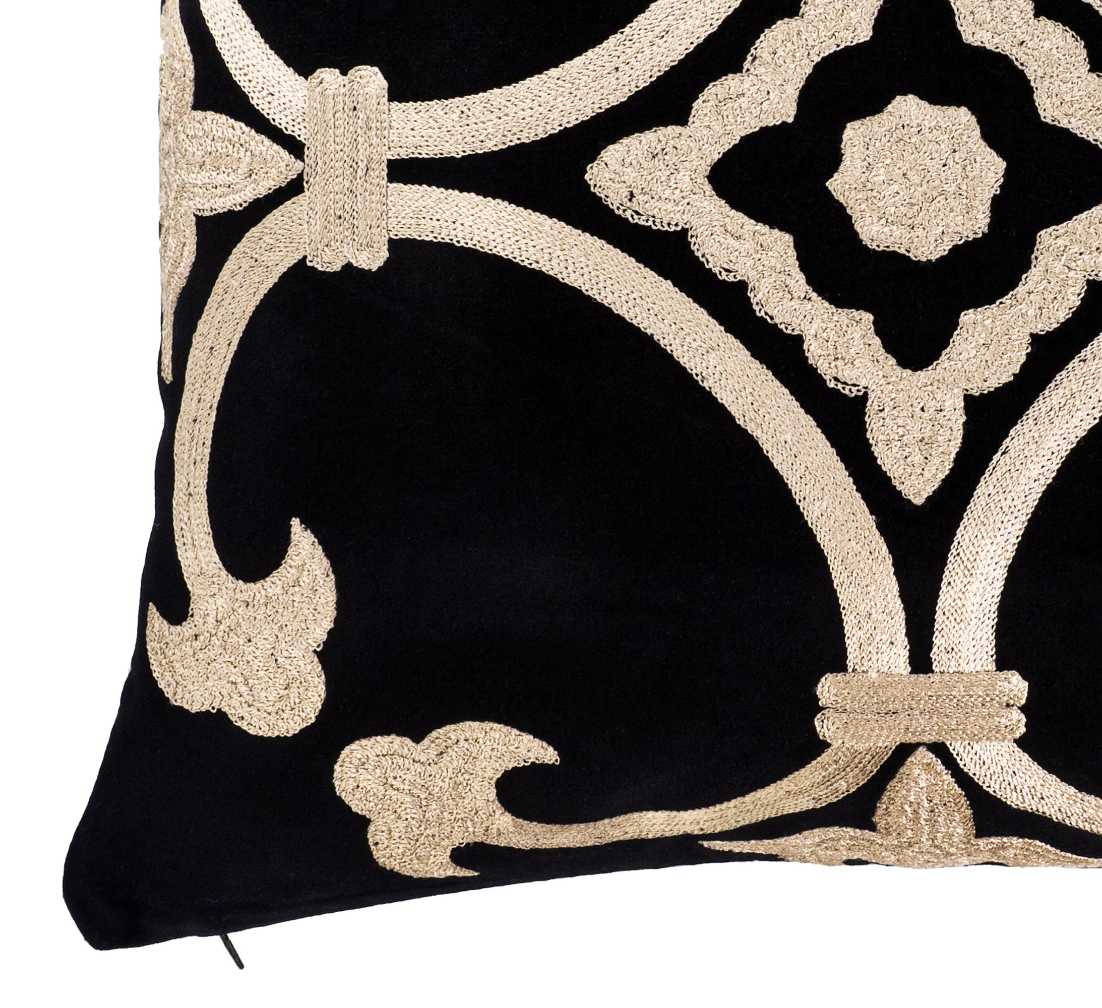 Black Linen Pillow with Natural Embroidery, Palazzo Collection