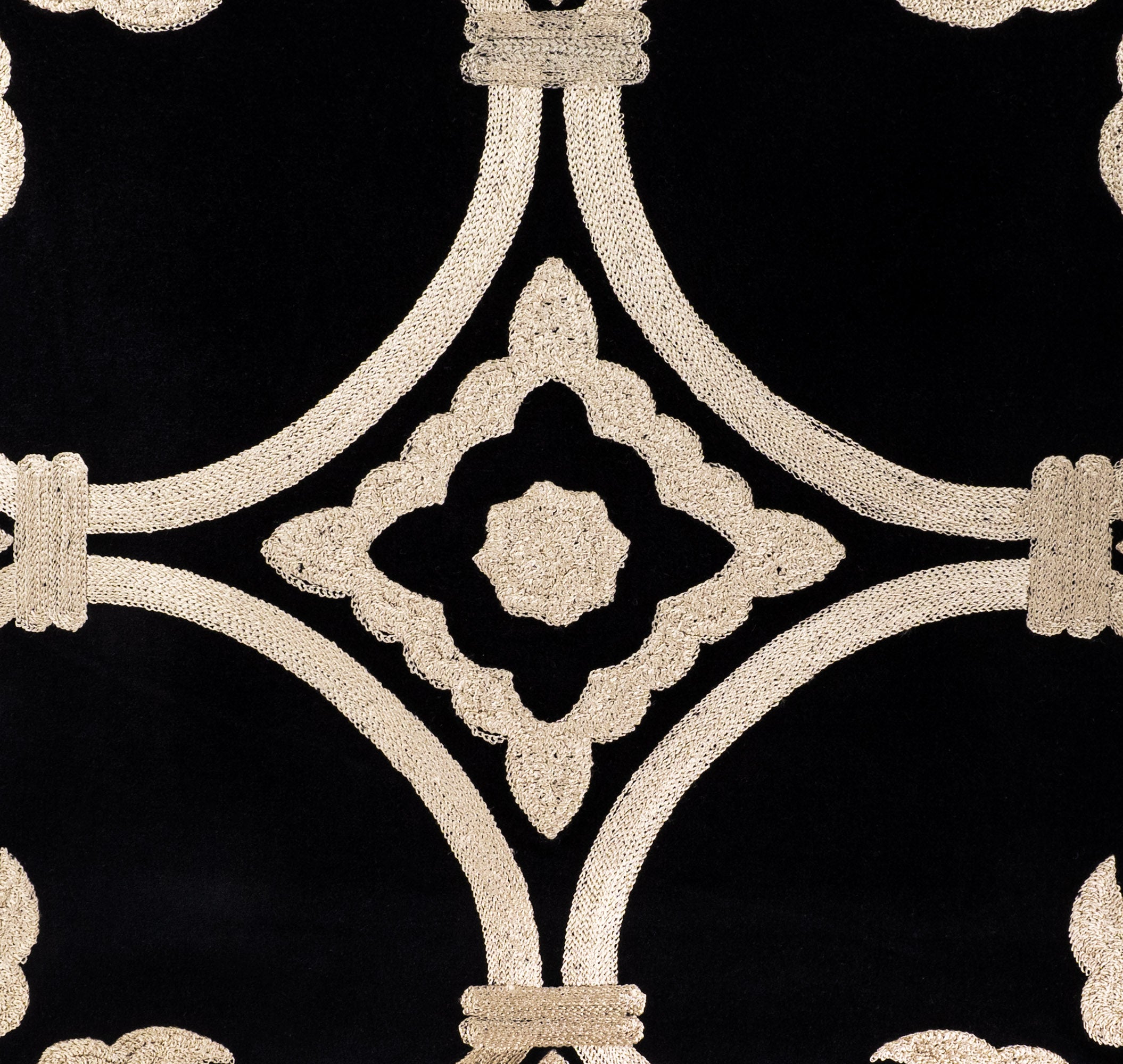 Black Linen Pillow with Natural Embroidery, Palazzo Collection