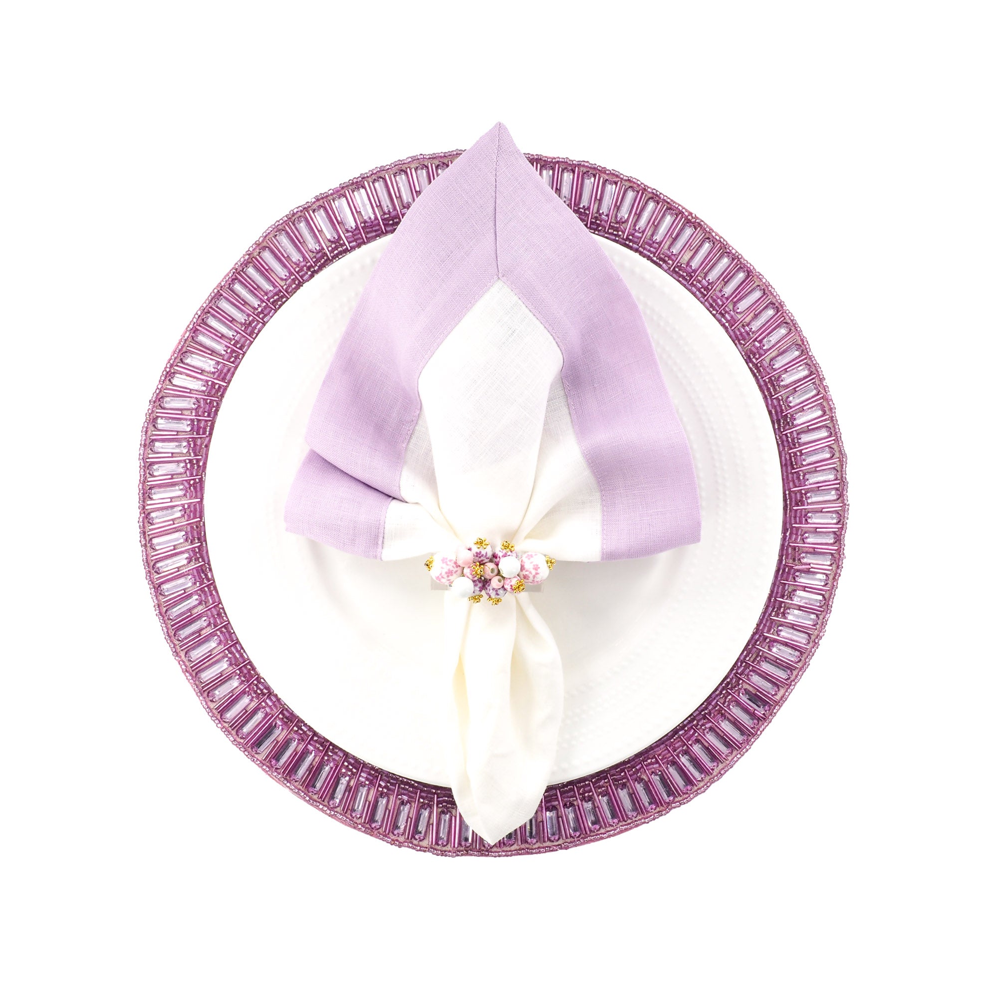 Handcrafted 100% Linen Napkins with Soft Colored Borders, 21X21 inches, Set of 4