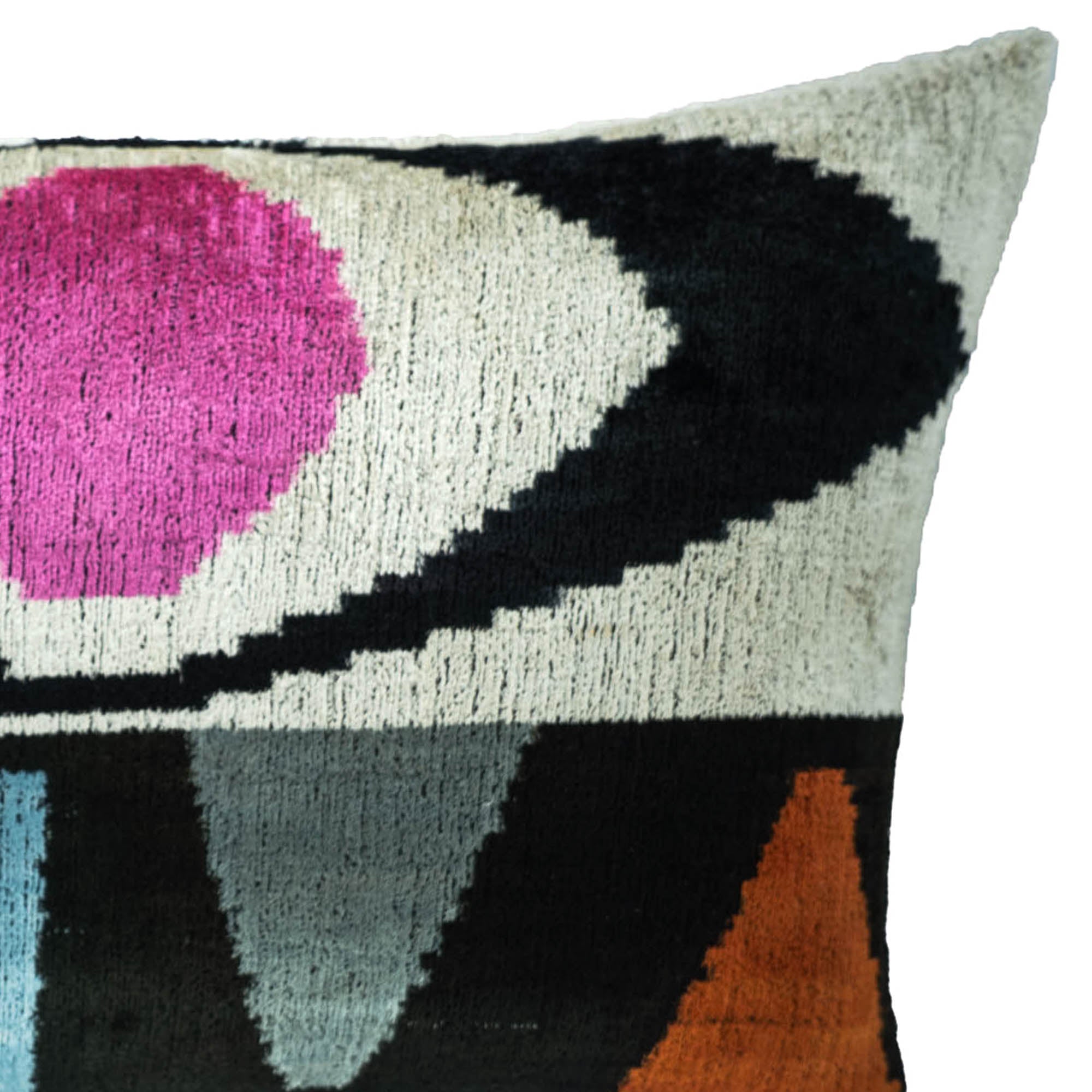 Traditional Ikat silk velvet pillow cover with the Eye of Ra motif, adding sophistication to your living space.