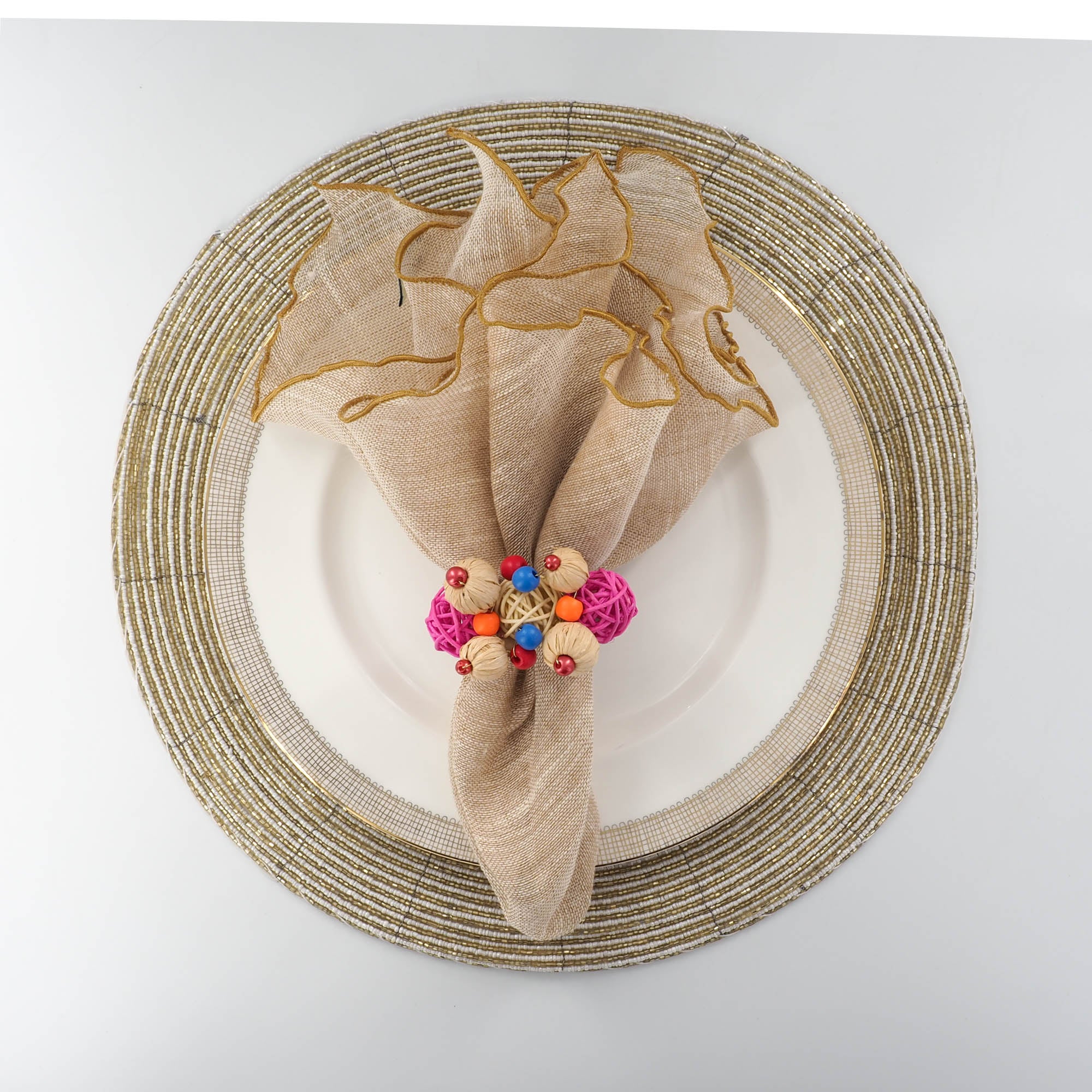 Gold Linen Napkins With Gold Ruffled Edges Set of 4