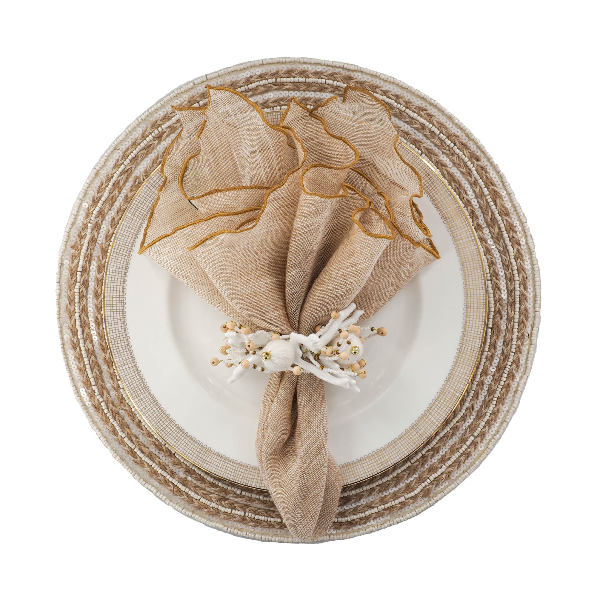 Gold Linen Napkins With Gold Ruffled Edges Set of 4