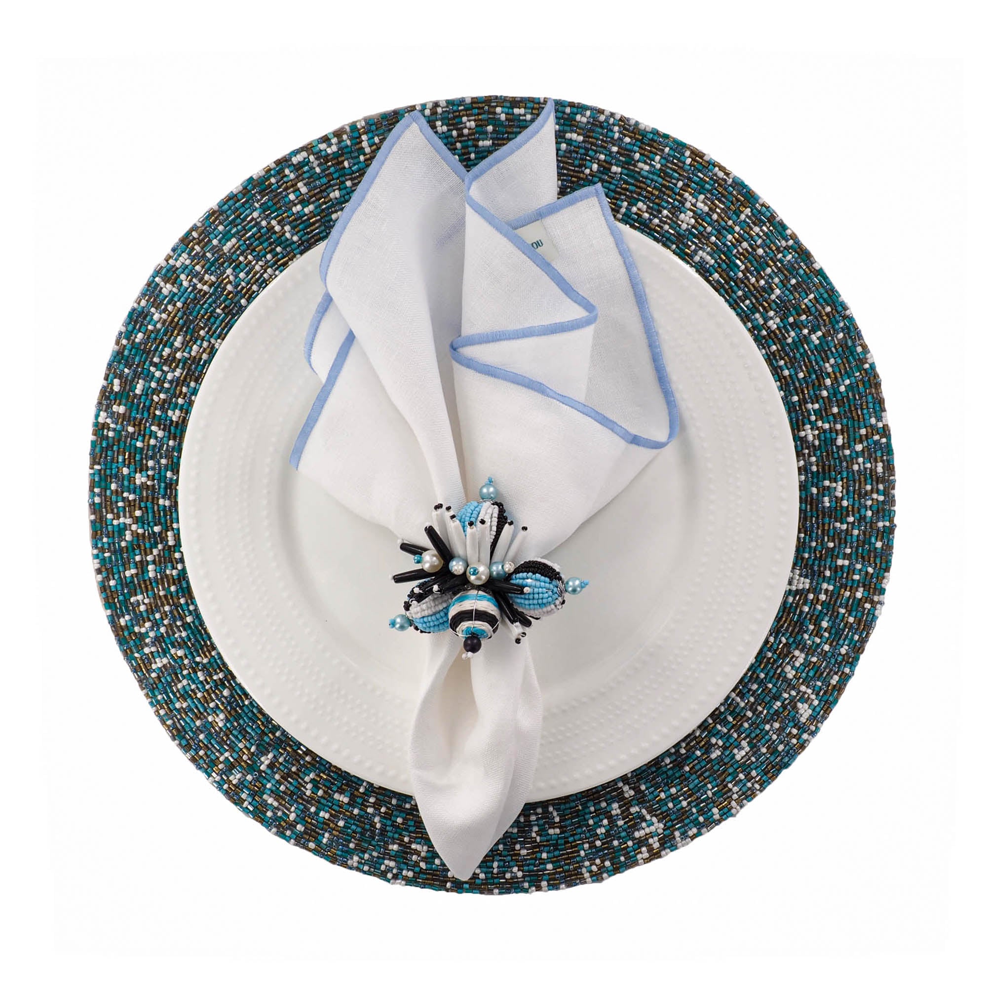Linen Napkins With Blue Stitch Edges, Set of 4