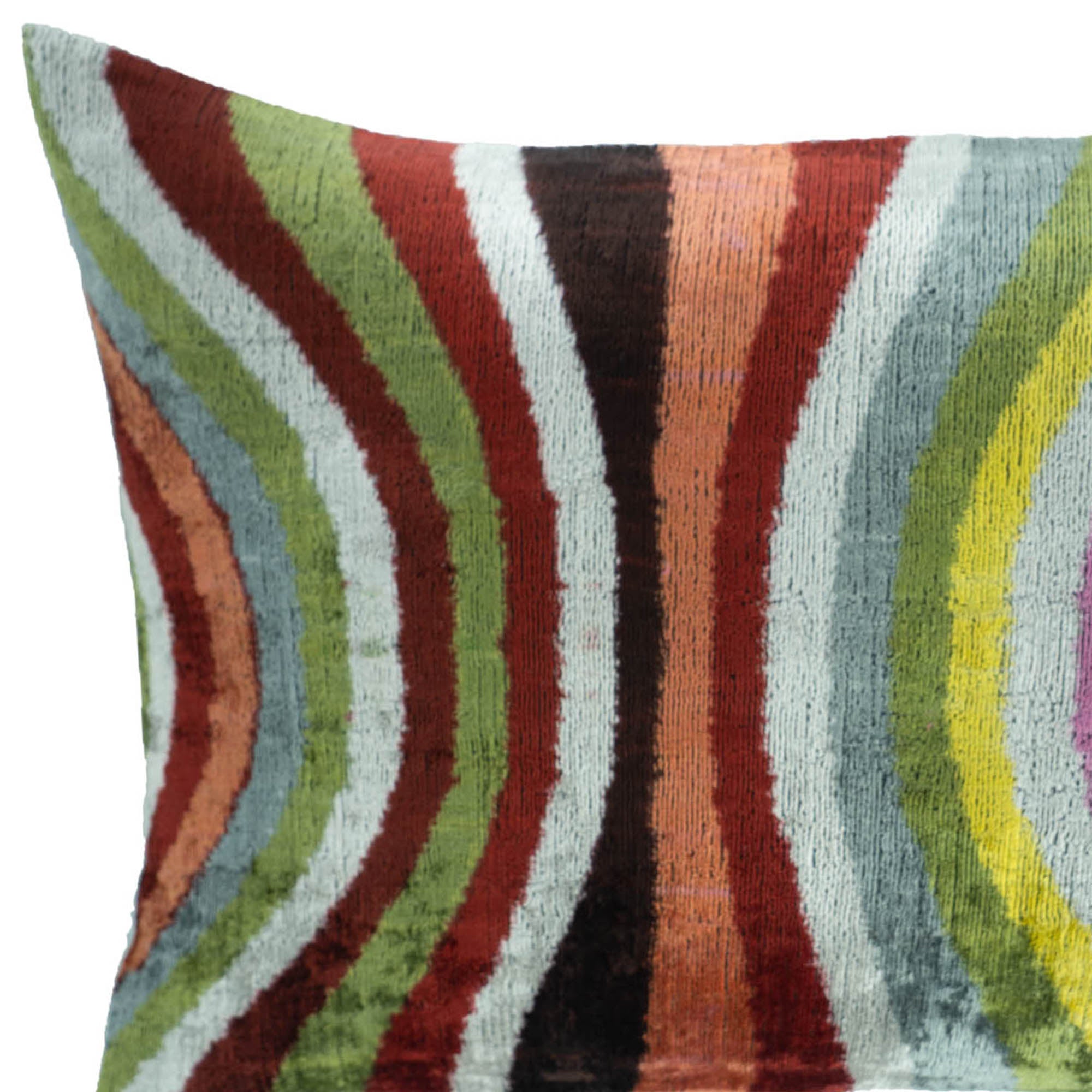16" x 24" decorative Ikat pillow with vibrant wavy stripes in colorful hues, ideal for a contemporary home accent.