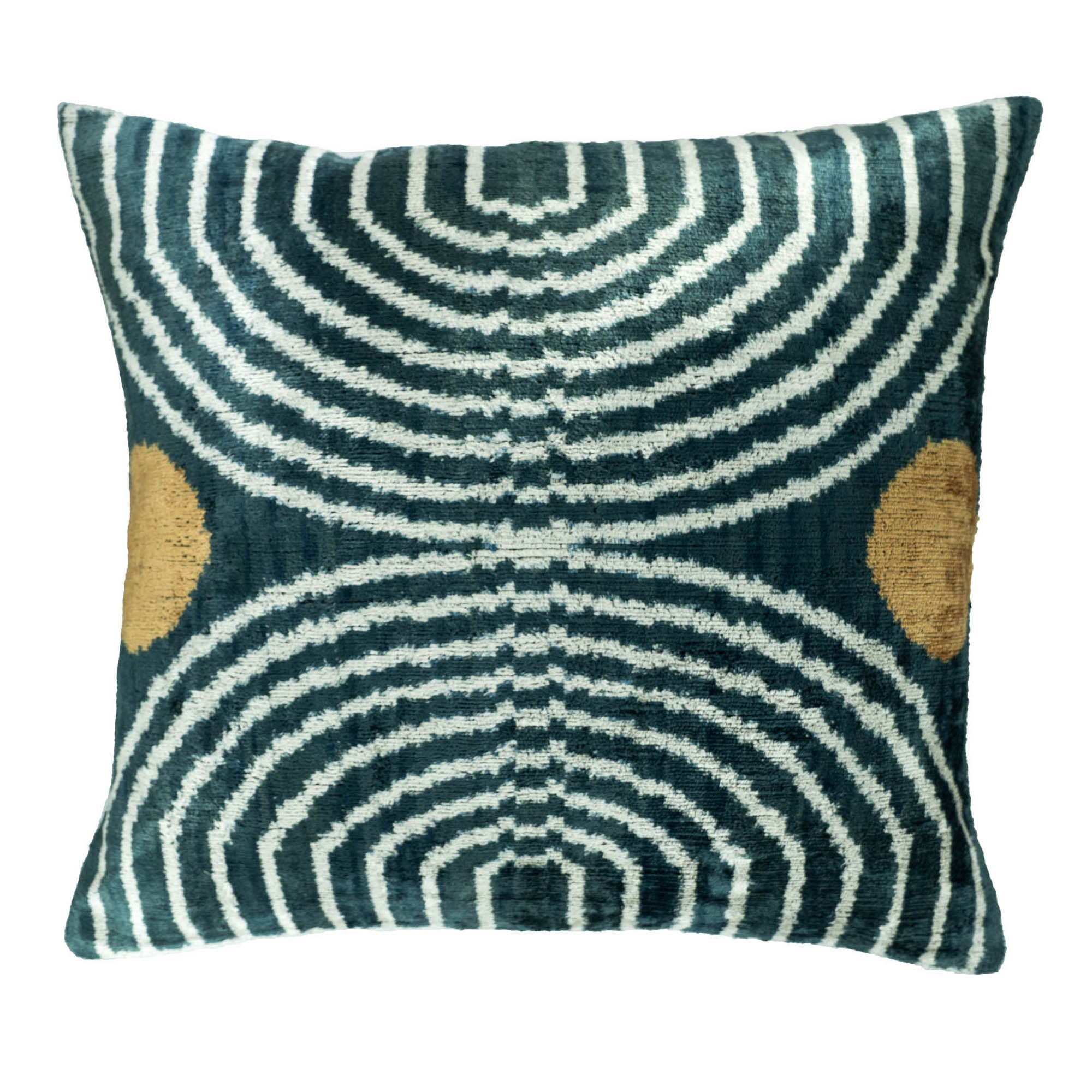 Handwoven Ripple Ikat pillow cover in silk velvet, crafted with a focus on intricate patterns and timeless elegance.