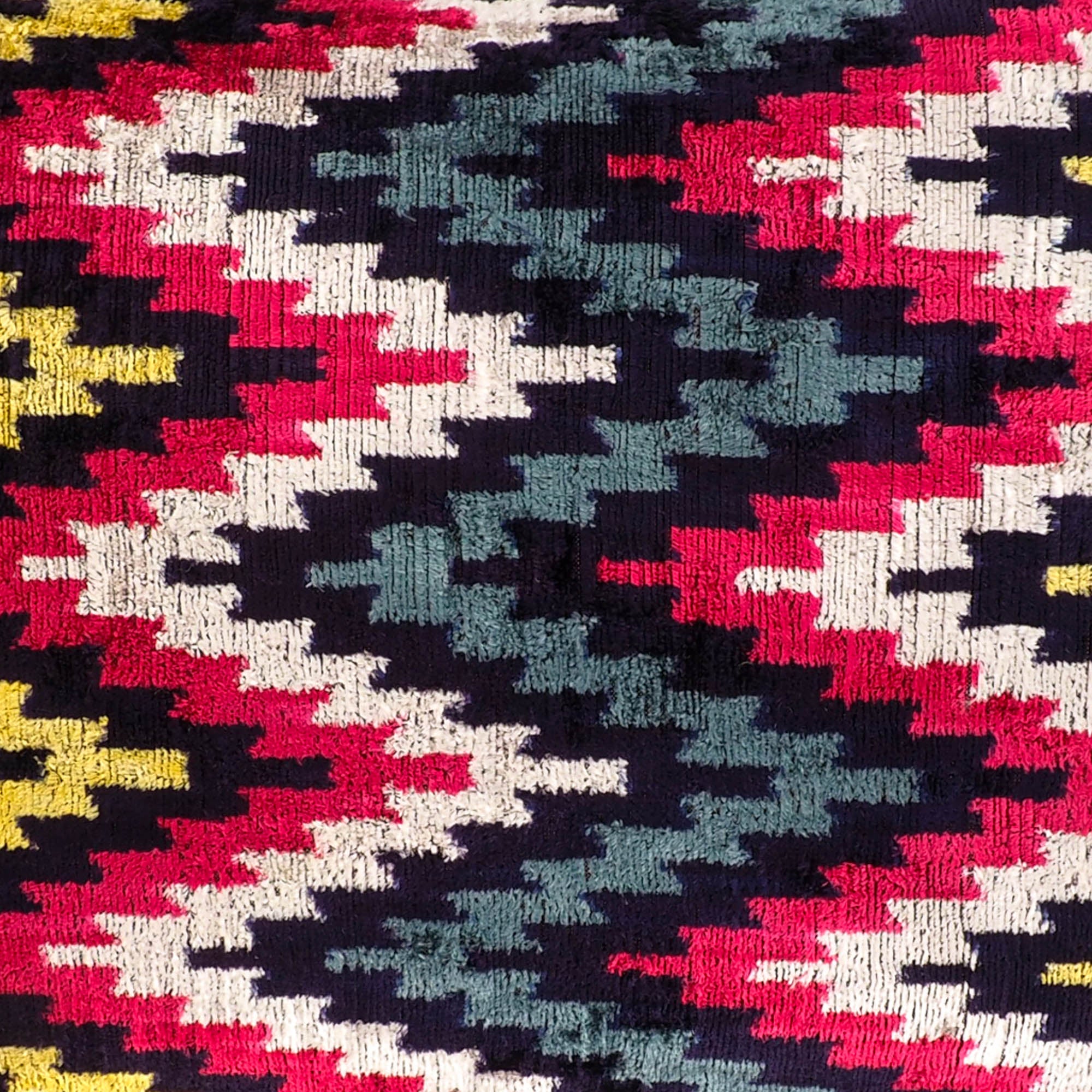 Ayahuasca Silk Velvet Ikat Pillow, 16 x 24, handwoven with rich, vibrant patterns that embody the essence of Ayahuasca rituals, perfect for your modern living room.