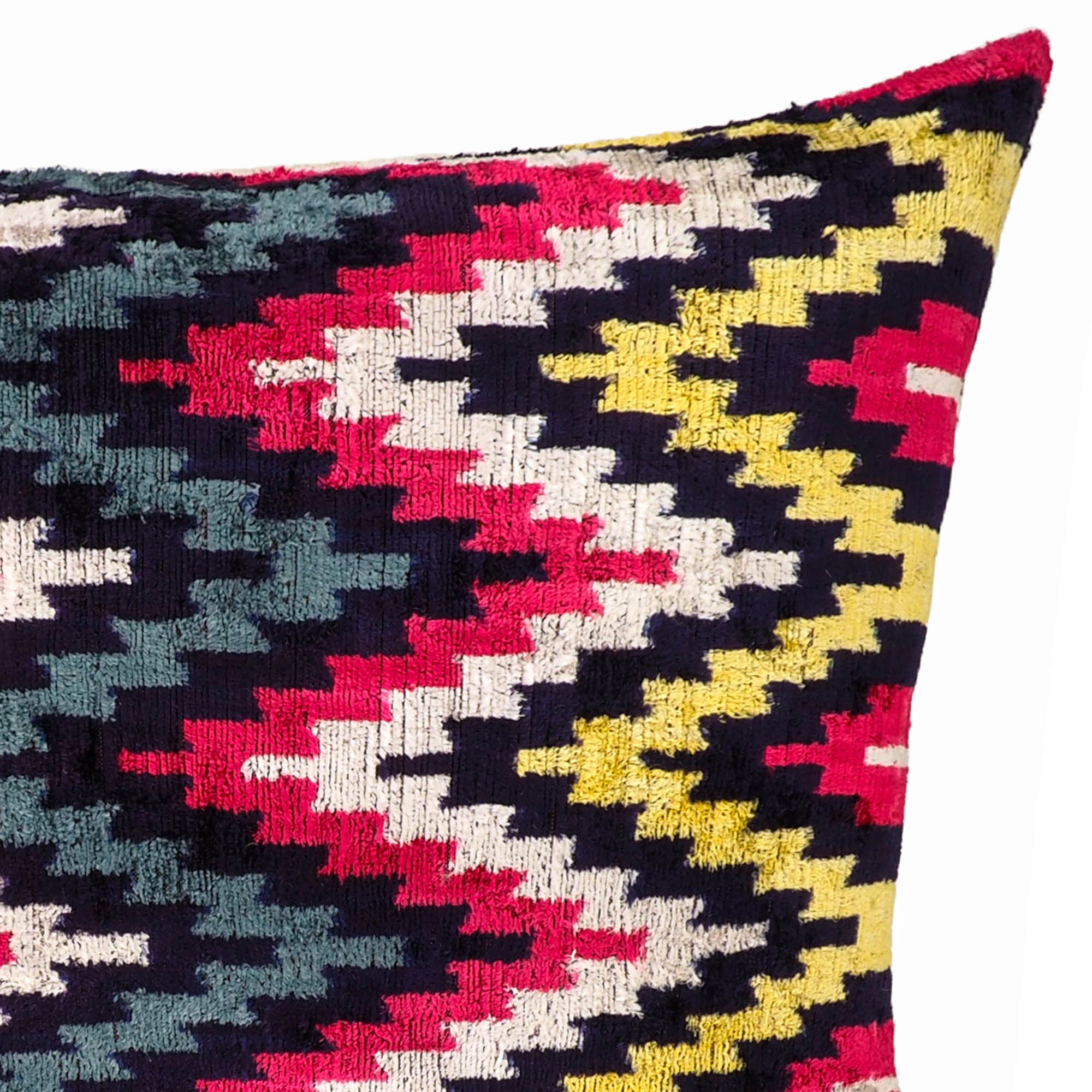 Chouchou Touch Ayahuasca Silk Velvet Ikat Pillow, 16 x 24, combining ancient weaving traditions with a contemporary aesthetic for a stunning, textured home accent.