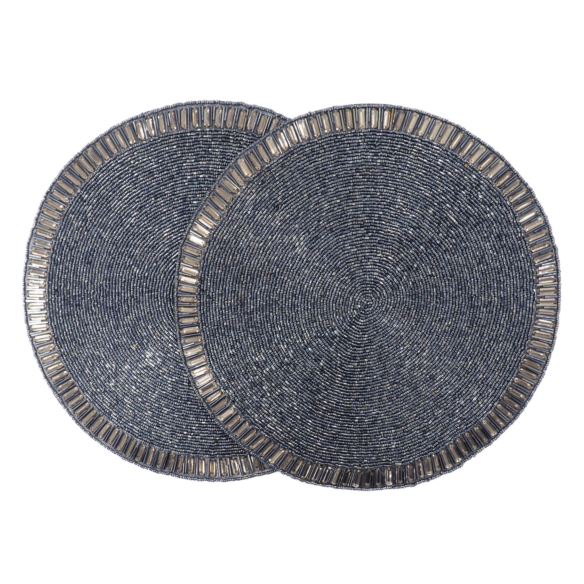 Set of 2 Azure glass beaded placemats, in coastal blue tones, handmade bead detailing and soft cotton backing and inspired by the beauty of the Mediterranean Sea by ChouChou Touch