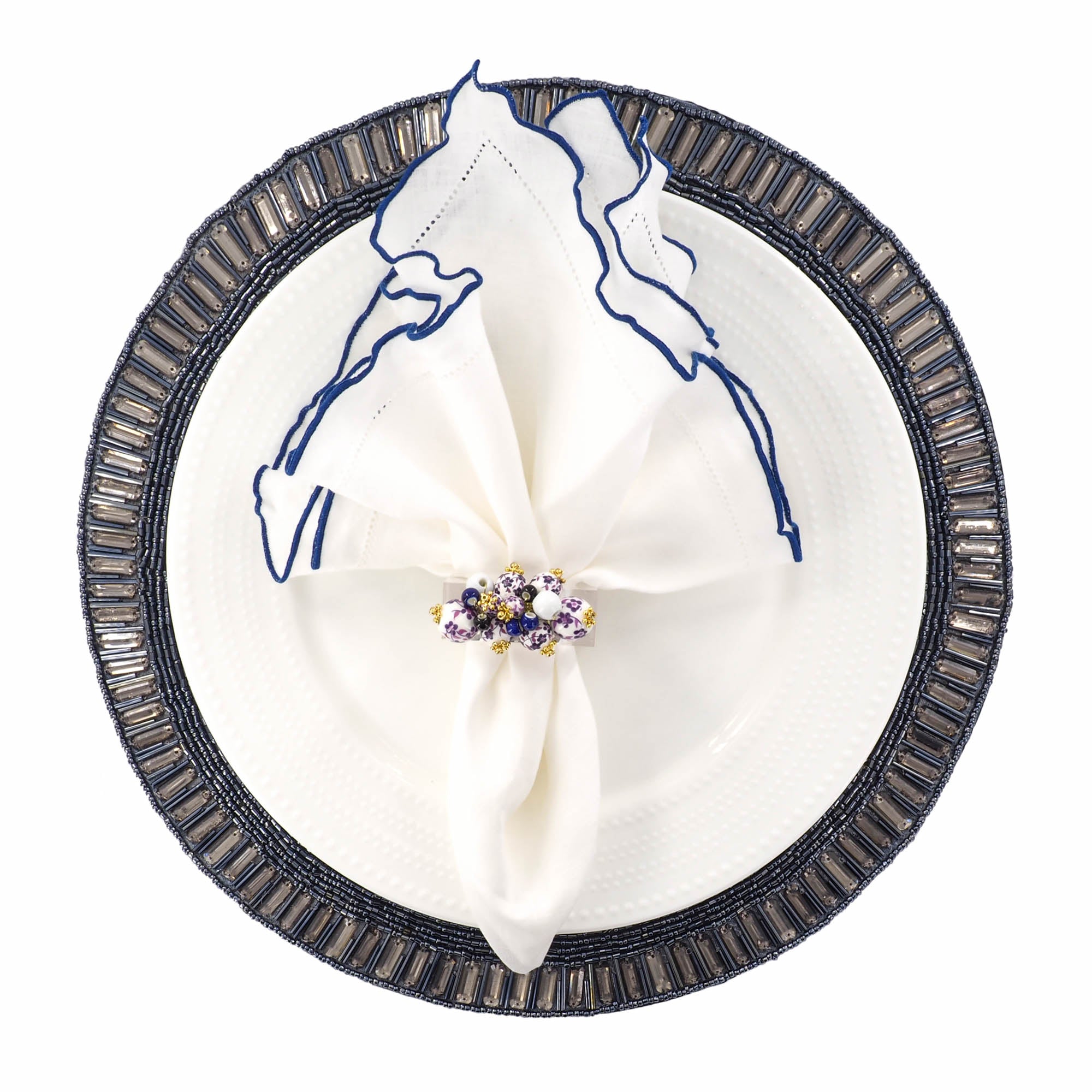 Chouchou Touch Azure placemats, set of 2, with vibrant coastal blue beads and a durable cotton backing, designed for stylish table settings.
