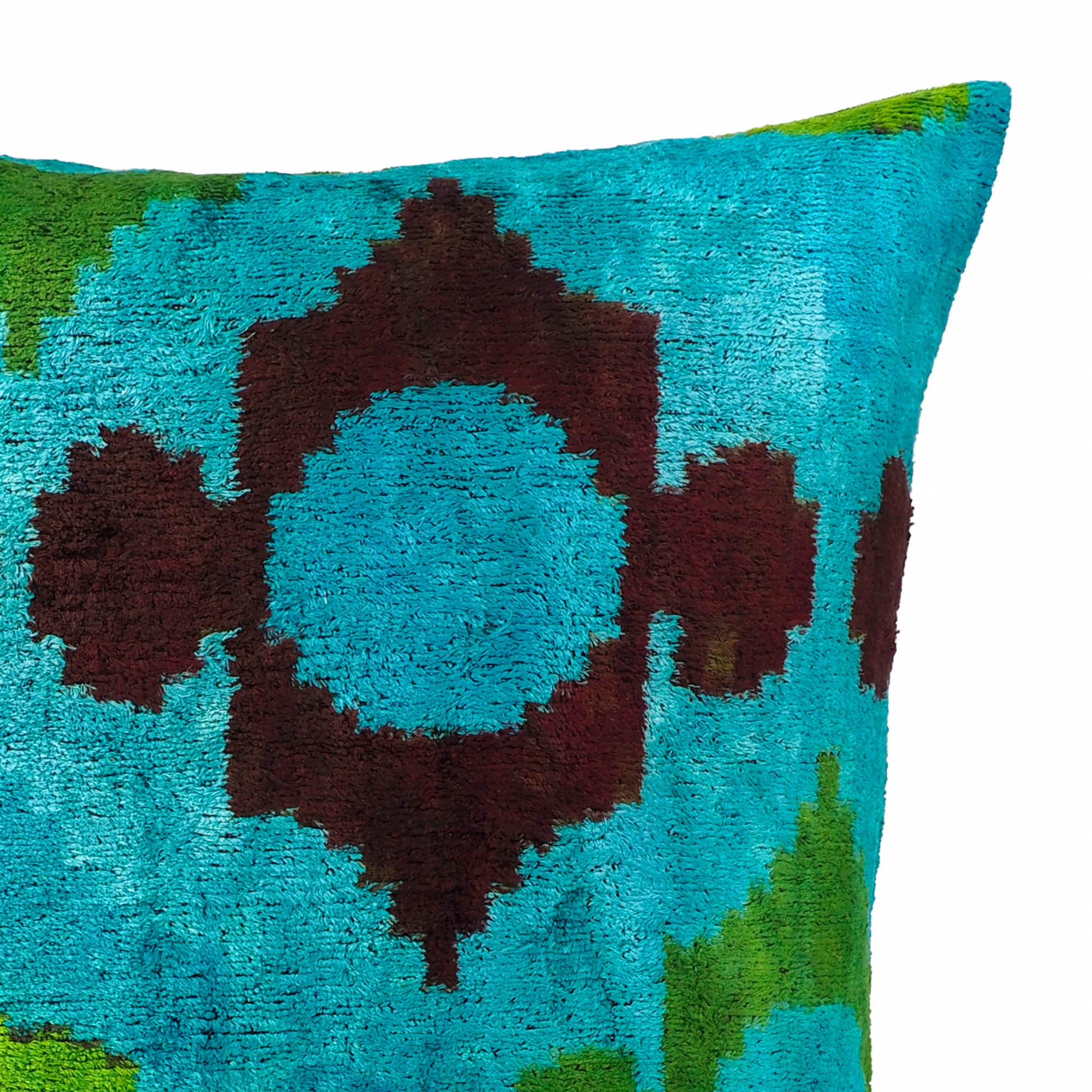 Chouchou Touch Azure Silk Velvet Ikat Pillow Cover, 20 x 20, adding a vibrant and luxurious touch to your home with its stunning handwoven designs and smooth silk texture.