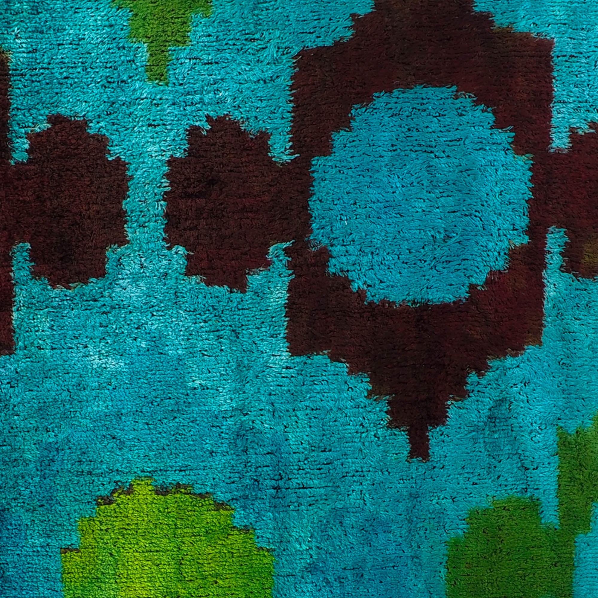 Azure Silk Velvet Ikat Throw Pillow Cover, 20 x 20, crafted from 100% pure silk with vibrant, handwoven Ikat patterns for a bold, artistic accent to your living space.