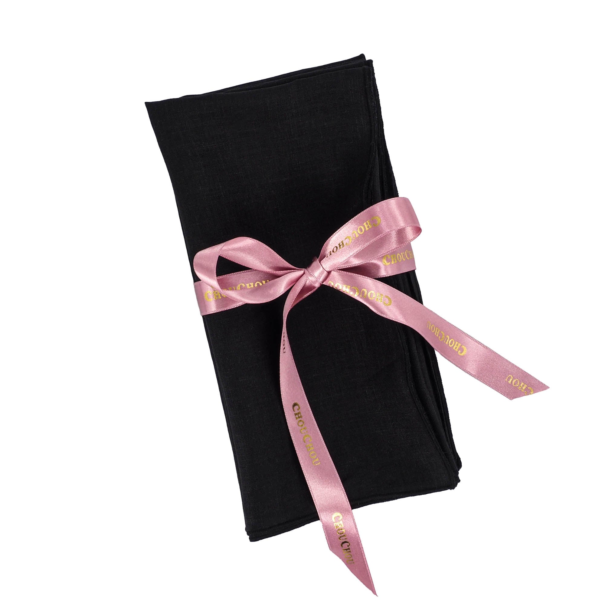 Black napkin with a pink ribbon on a white background ideal as a house gift, halloween parties,
housewarming present, or event planner essential
