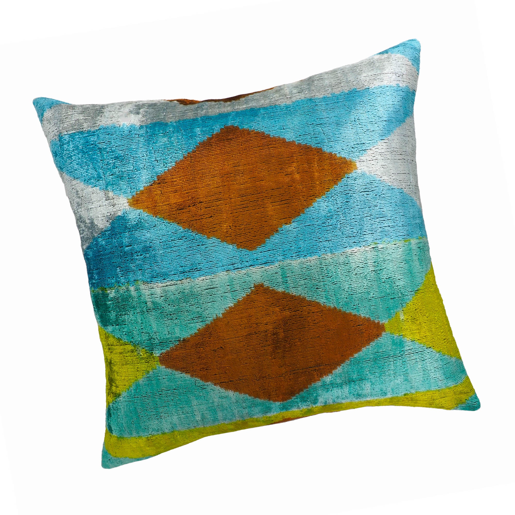 Blue Diamond Silk Velvet Ikat Throw Pillow Cover 20 X 20