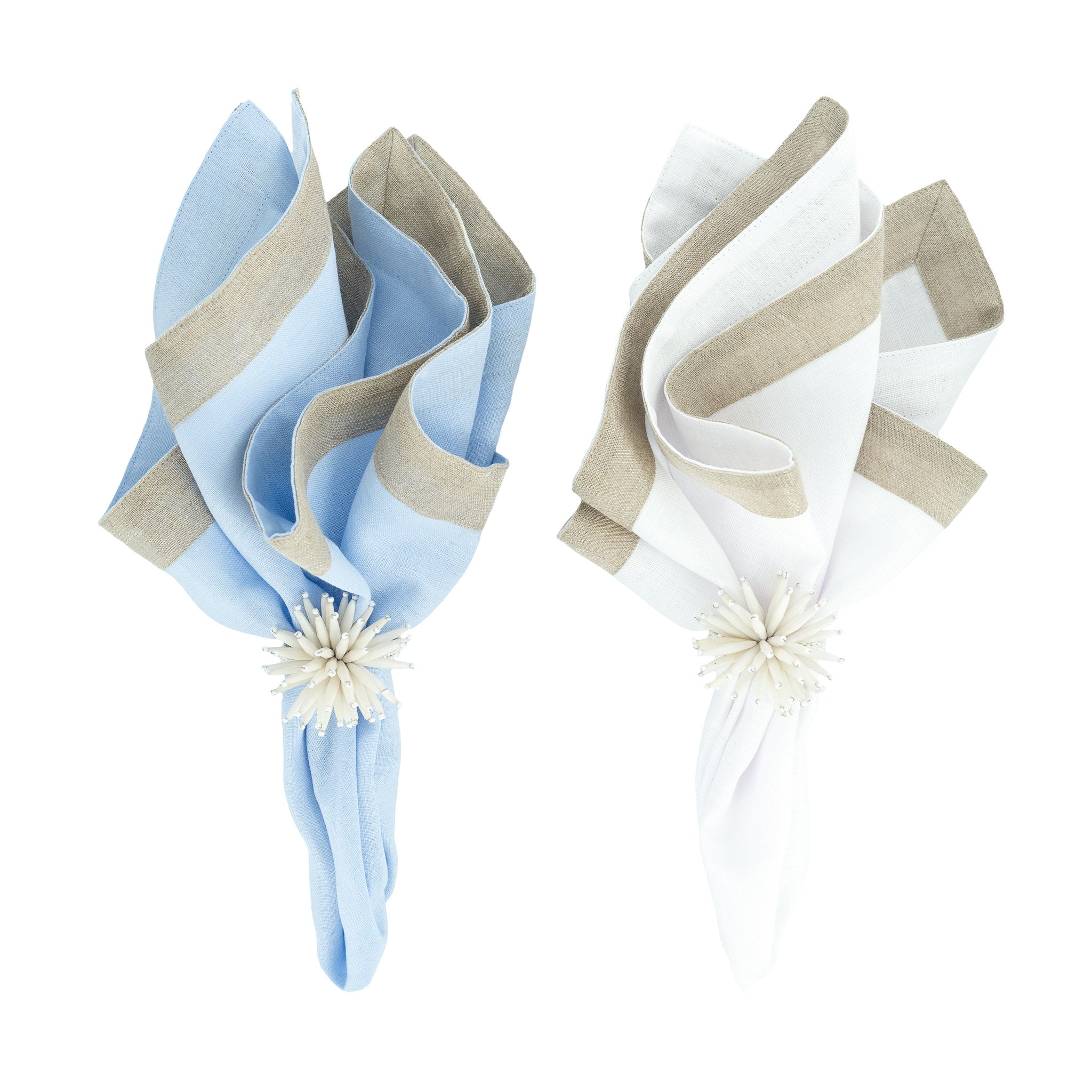 Chouchou Touch handmade blue linen napkins with sparkling borders, ideal for special occasions and everyday use.