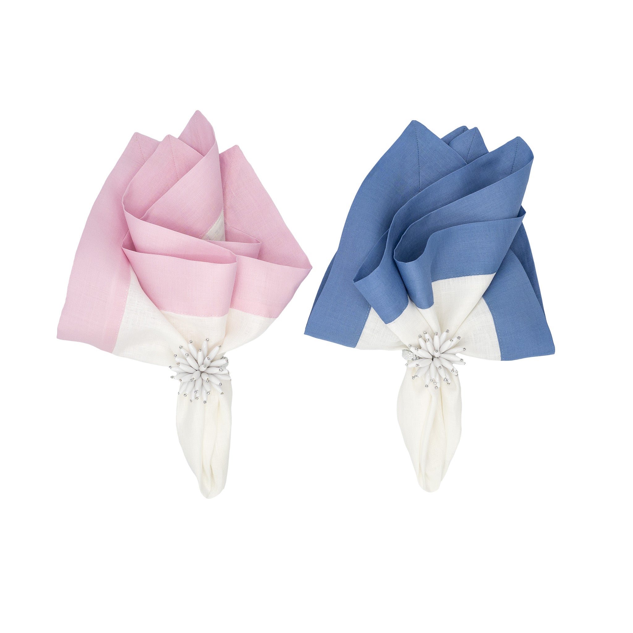 Durable blush linen napkins with double-sided borders, machine washable, perfect for both everyday use and formal dining.
