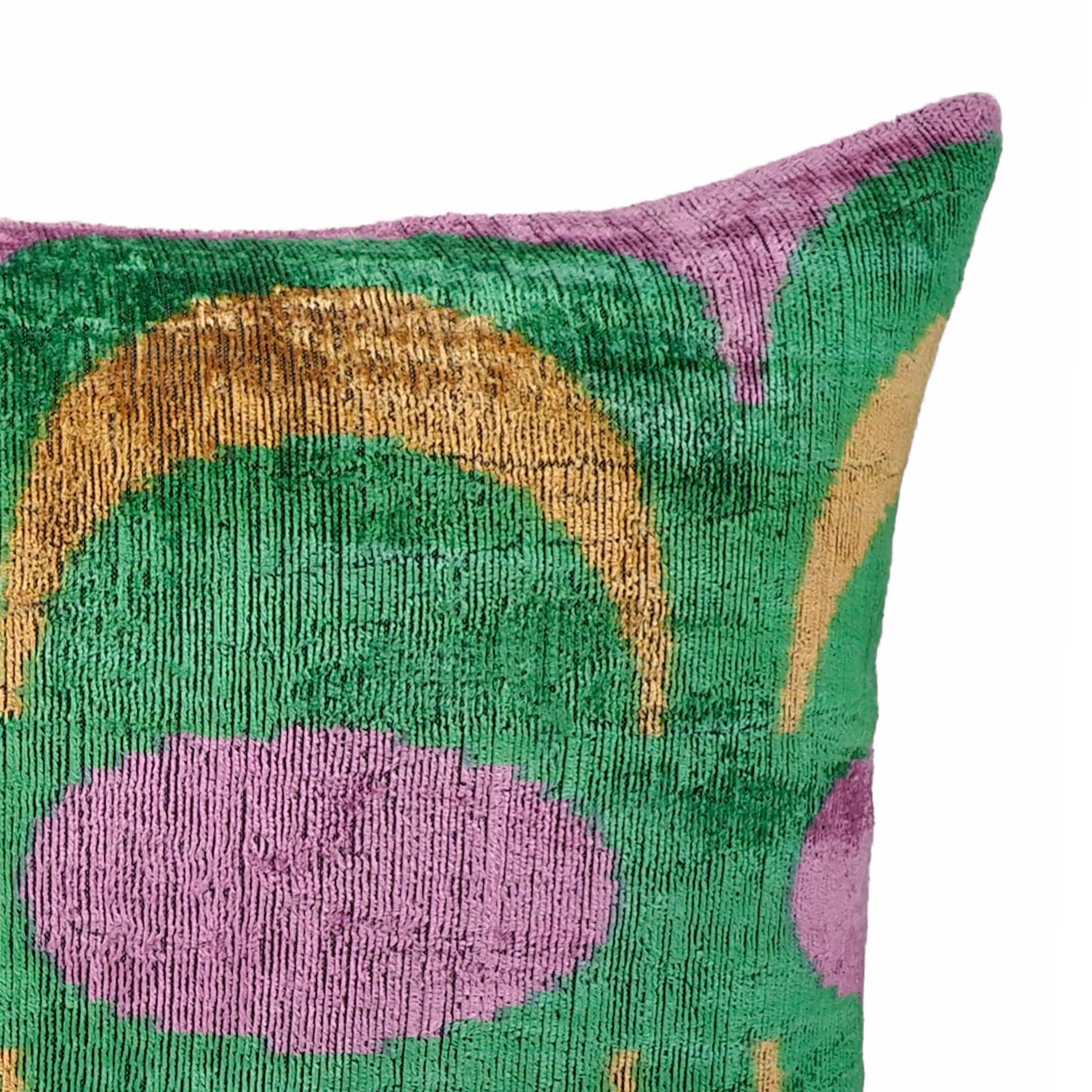 Bongo Silk Velvet Ikat Throw Pillow, 16 x 24, combining intricate handwoven Ikat designs with soft silk velvet for a stylish and luxurious home decor piece.