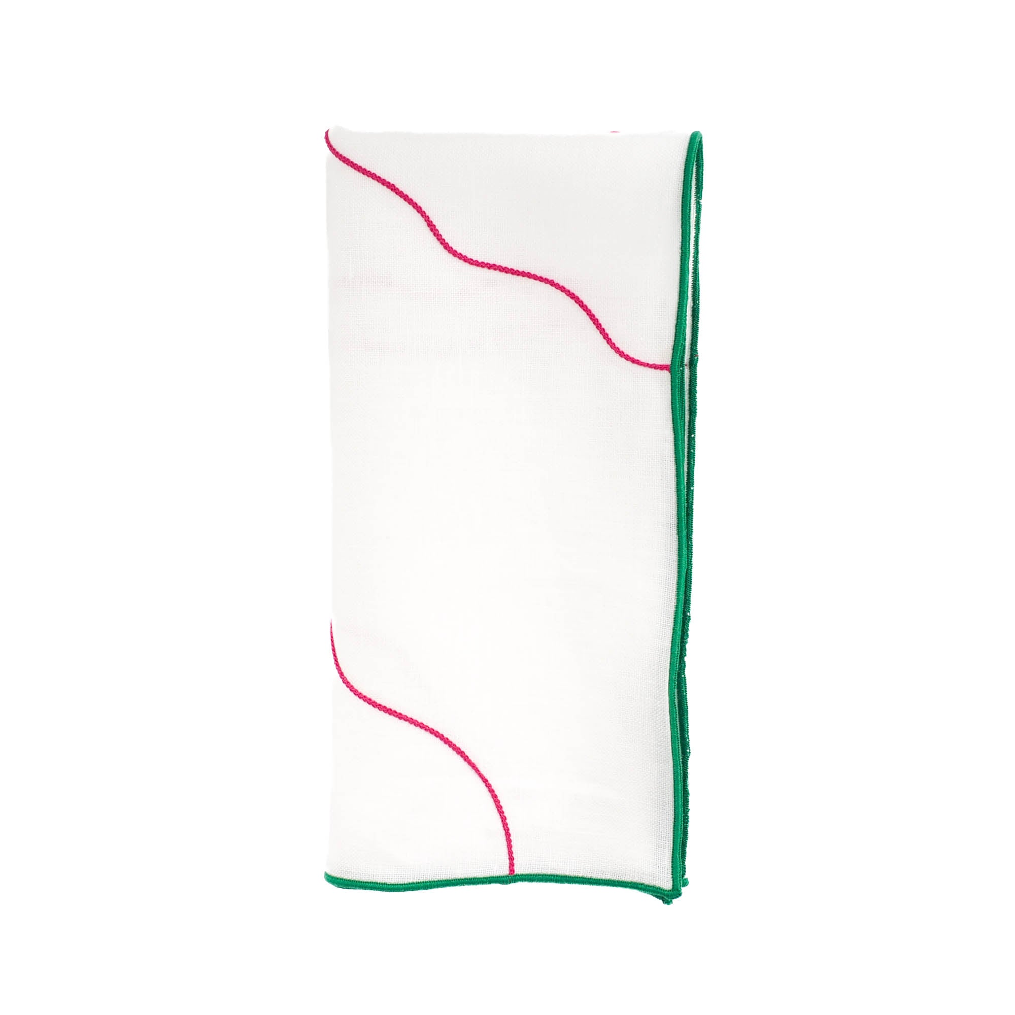 Handmade Boston Linen Napkins with green stitch edges, perfect for elevating both formal dinners and casual meals.
