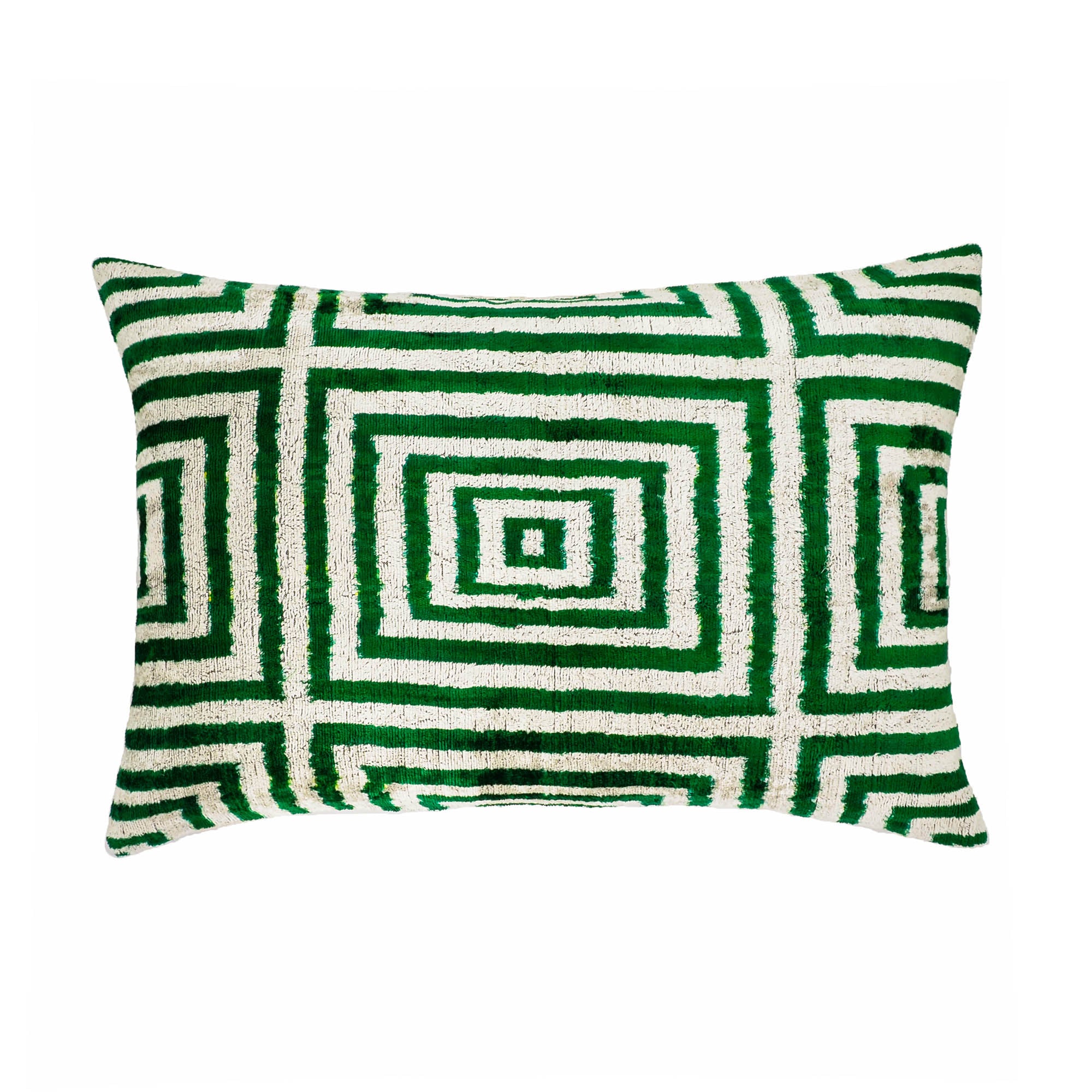 Caesar Silk Velvet Ikat Pillow, 16 x 24, with vibrant and detailed designs, made of premium silk velvet to elevate the ambiance of your living space.