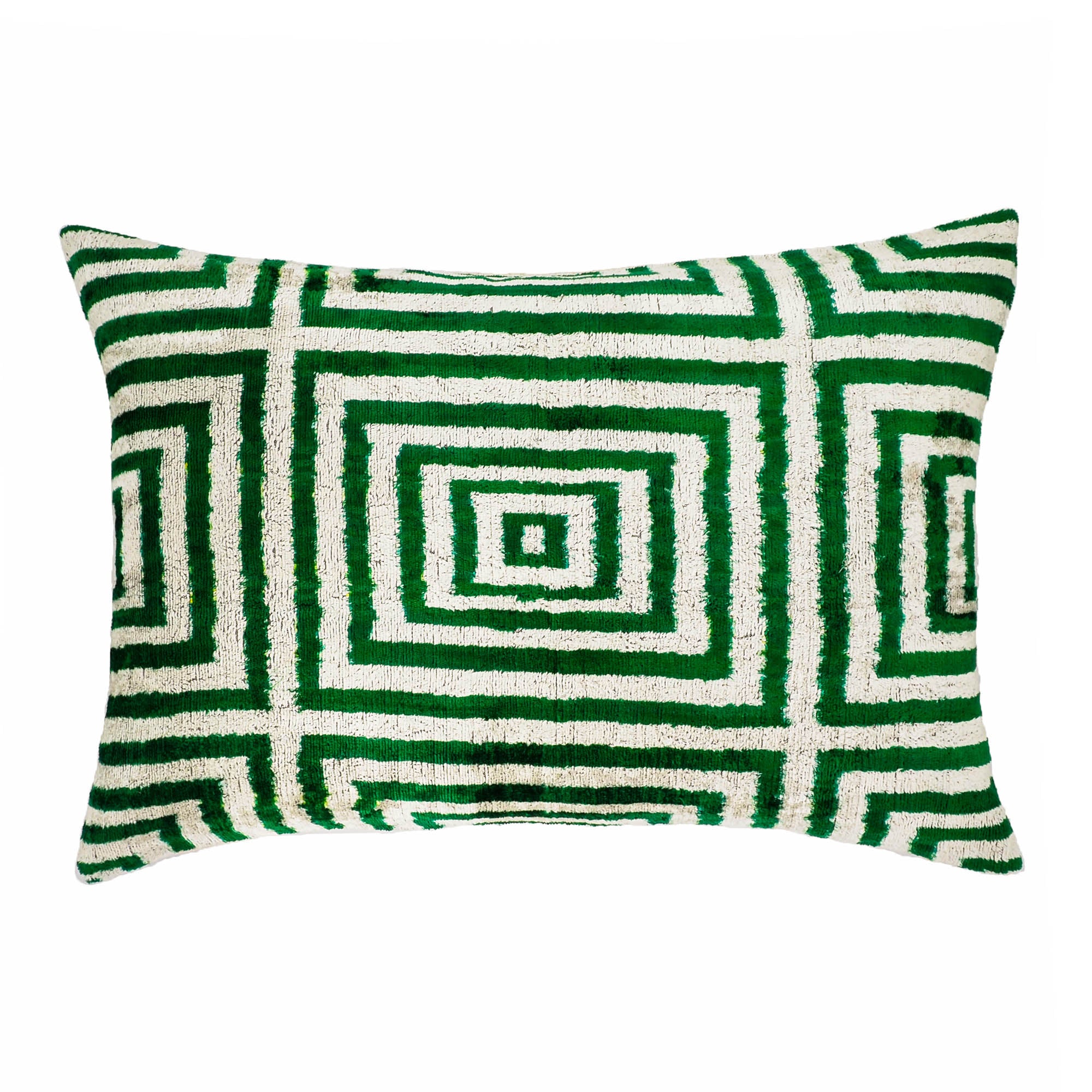 Chouchou Touch Caesar Silk Velvet Ikat Pillow, 16 x 24, offering a touch of opulence with Ikat patterns on pure silk velvet, a statement piece for your home.