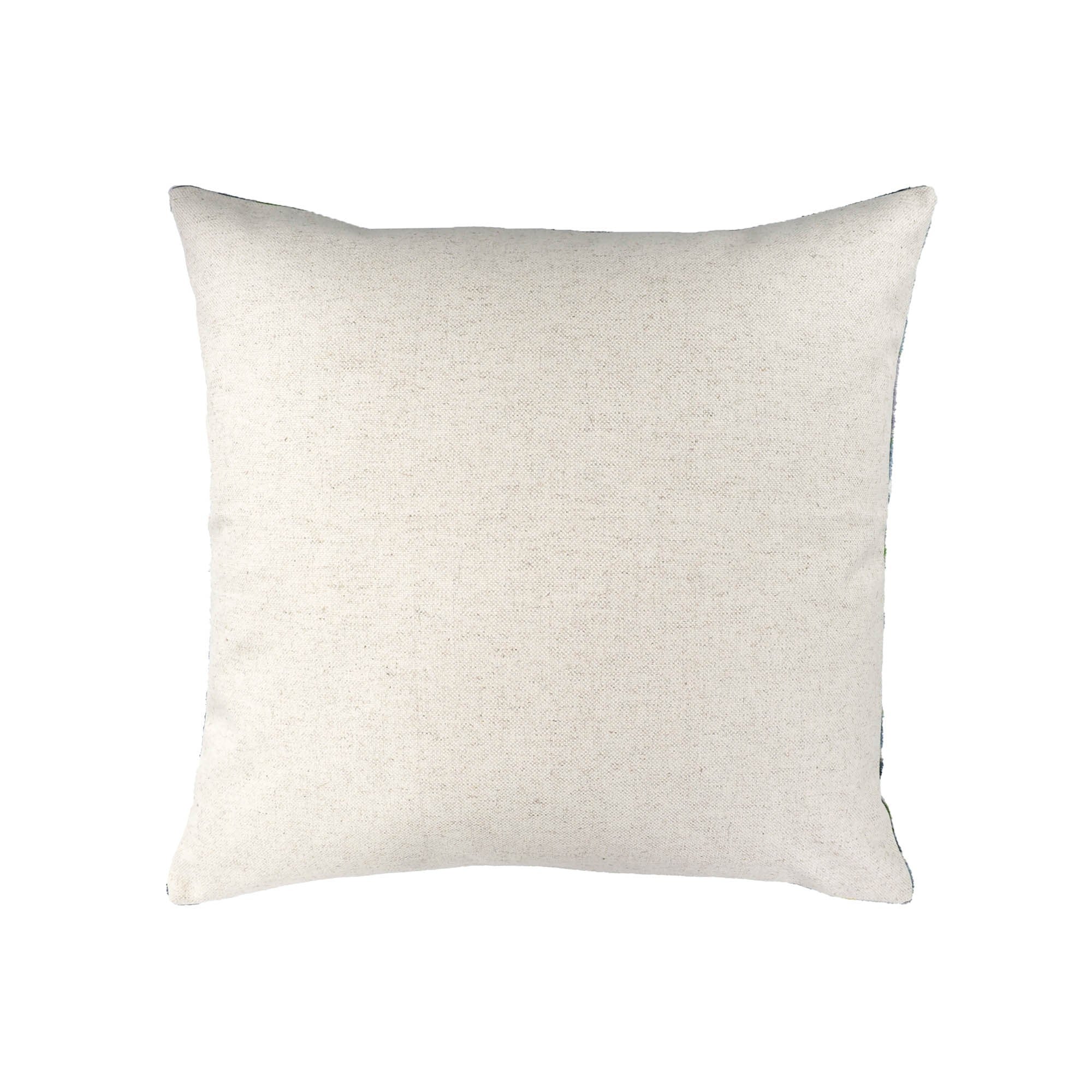 Artisan-crafted yellow ikat pillow with soft pink, olive green, and black geometric floral accents.
