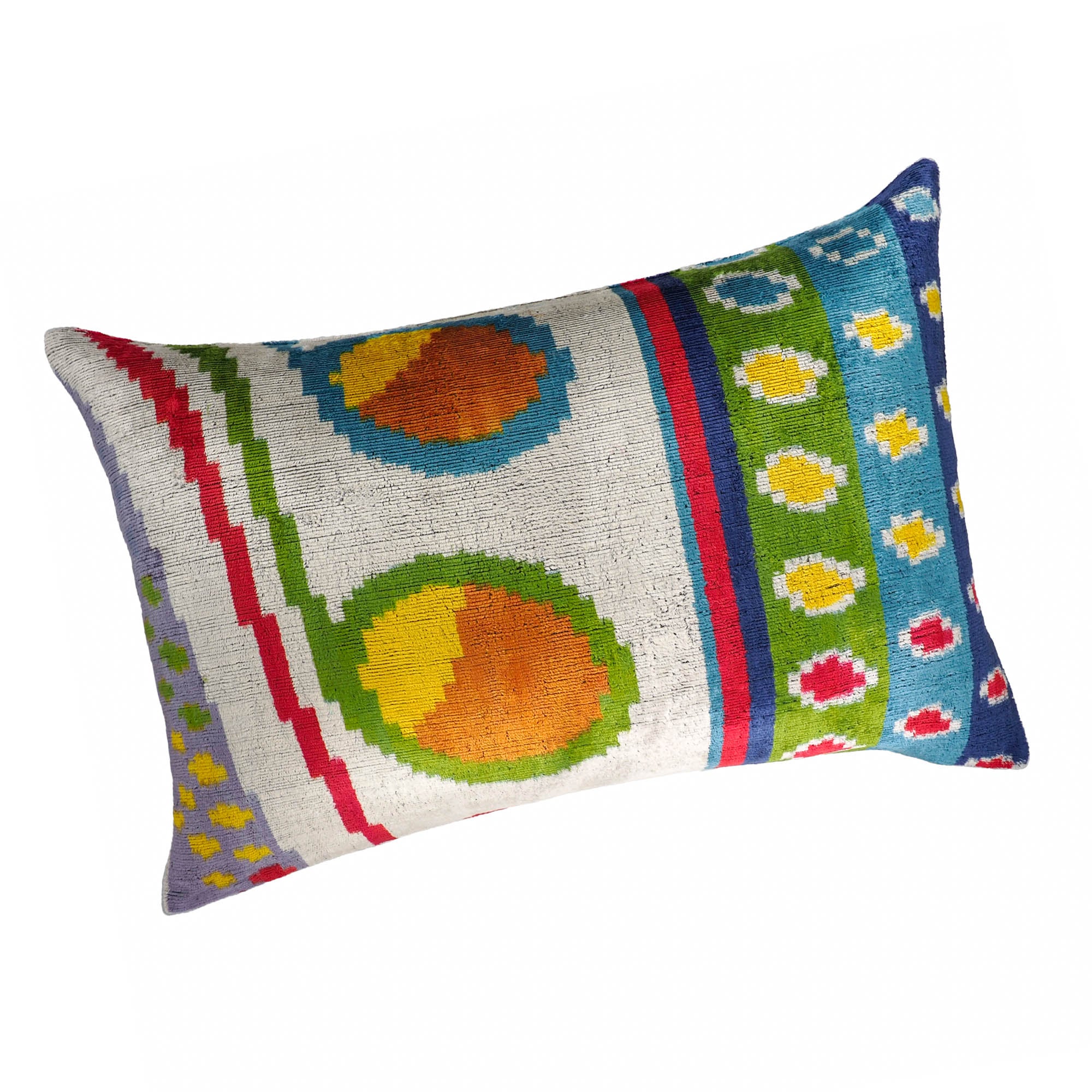 Chouchou Touch Circus pillow cover in vibrant multicolor handwoven silk velvet.