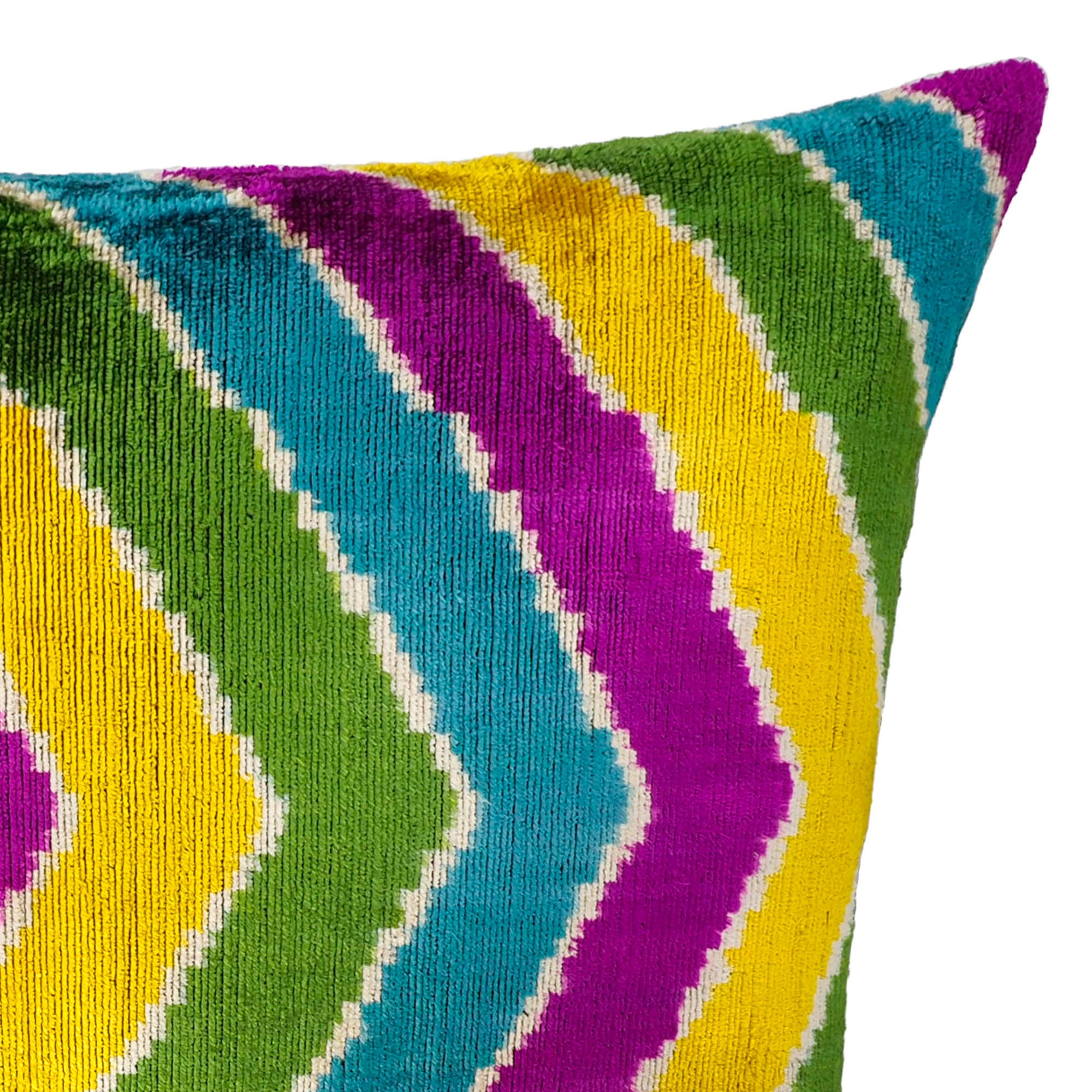 Chouchou Touch Copacabana Silk Velvet Ikat Pillow Cover, 16 x 24, adding a sophisticated and colorful accent to your living space with handcrafted Ikat patterns.