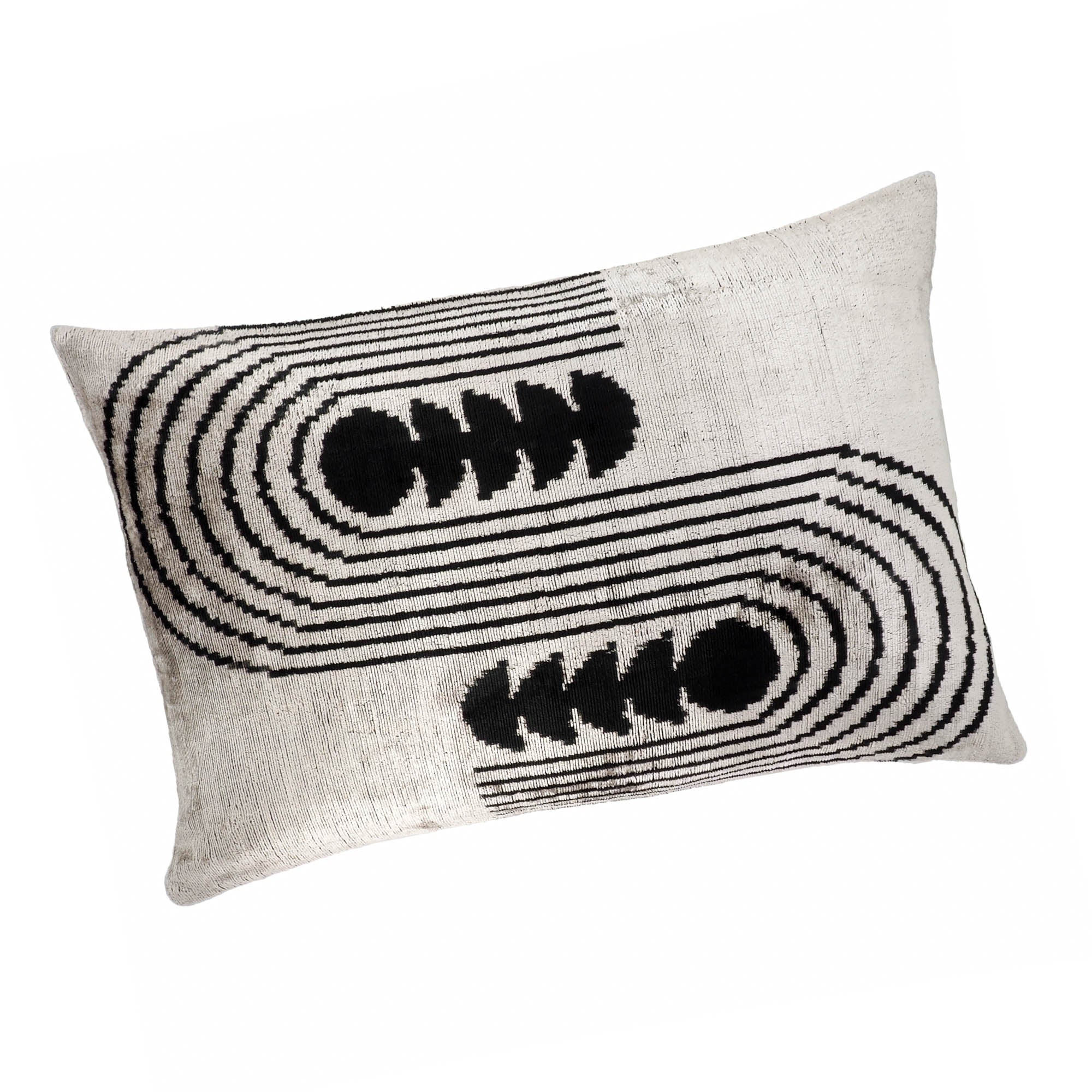 Luxurious Art Deco Silk Velvet Ikat Pillow Cover, 16 x 24, blending the rich heritage of Ikat weaving with Art Deco-inspired design on premium silk velvet.