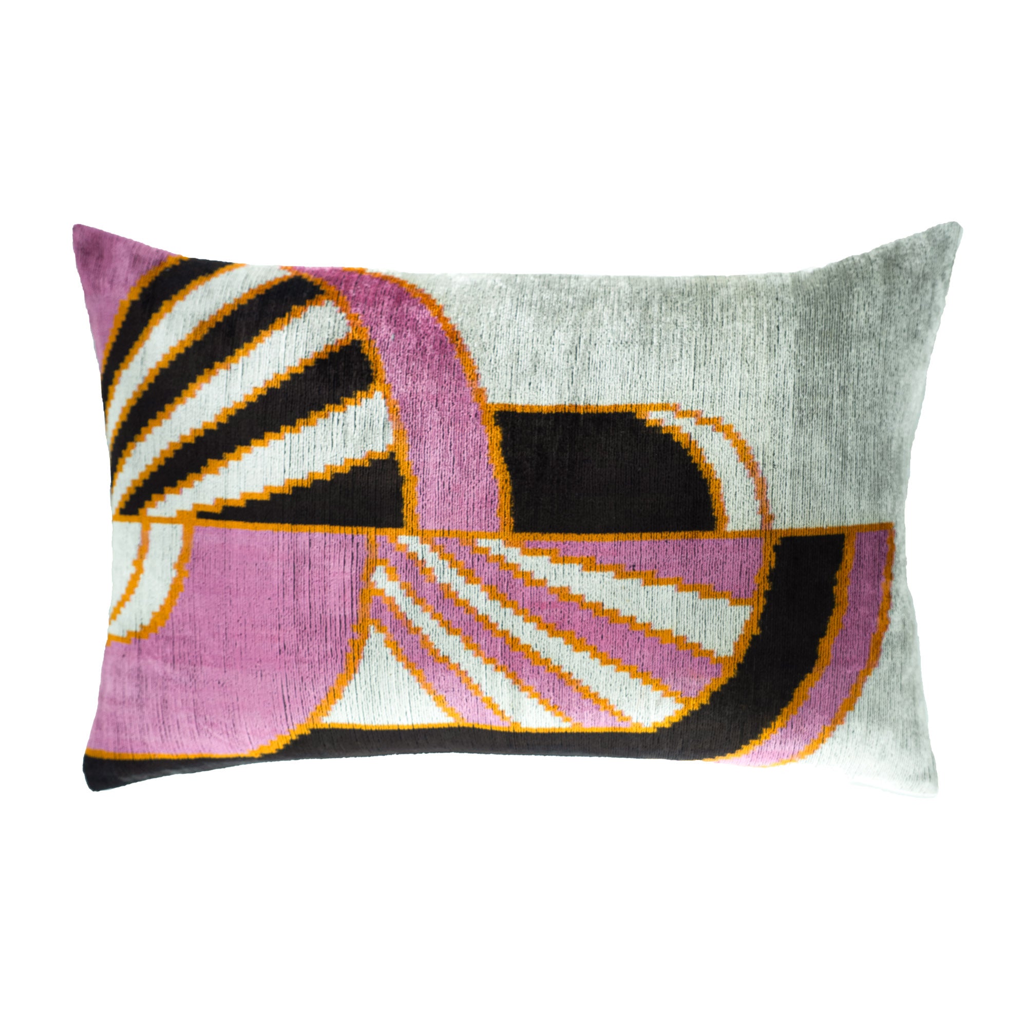 geometric embroidered velvet throw pillow cover 16x24 in pink black and ivory