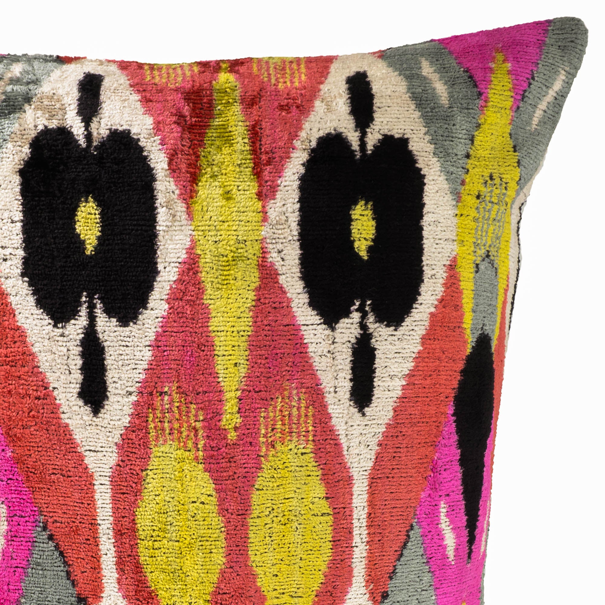 Traditional Ikat pillow cover with Euphora patterns, made of silk velvet for refined and stylish interiors.