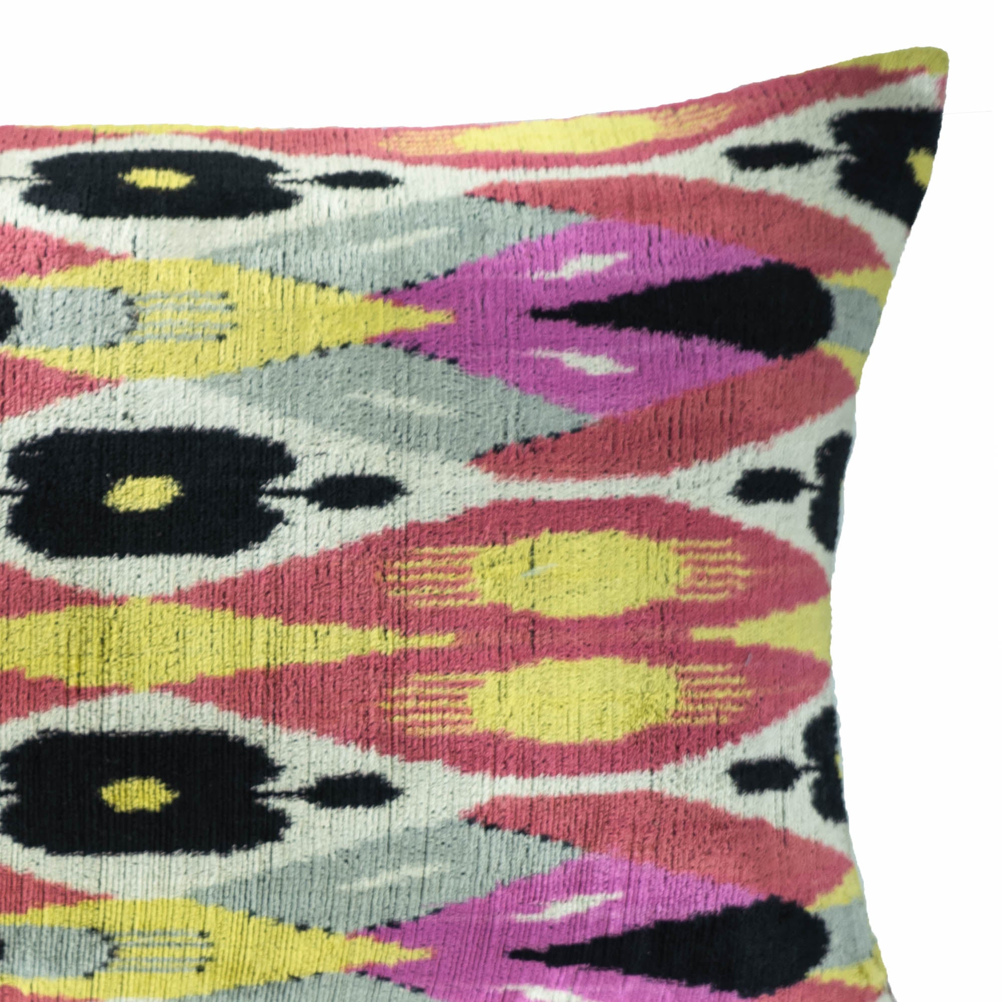 Luxurious 16" x 24" Euphora Ikat pillow crafted from 100% silk velvet, designed with striking geometric patterns.