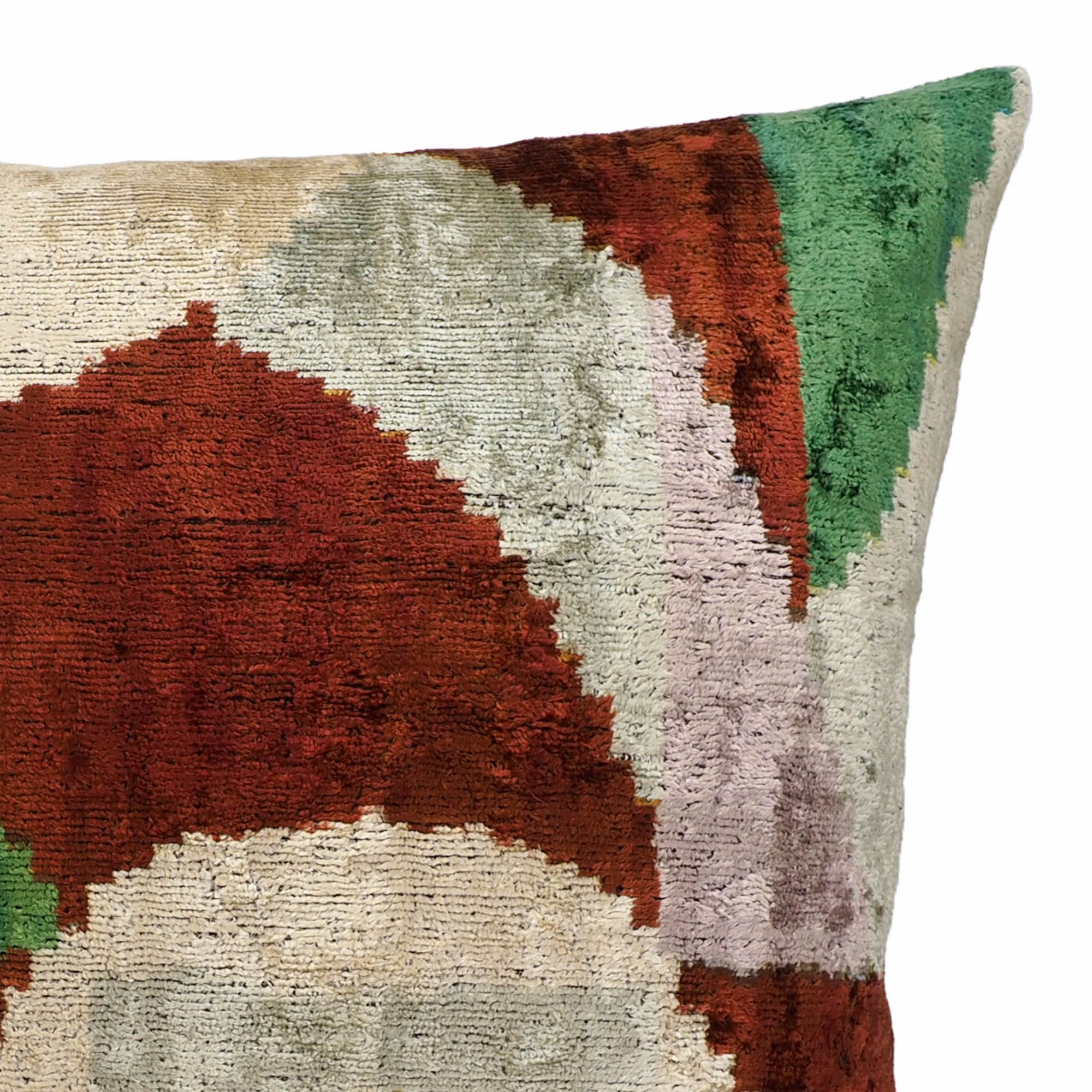 Chouchou Touch Everglades Silk Velvet Ikat Pillow Cover, 20 x 20, a luxurious throw pillow with vibrant Ikat patterns on silk velvet, bringing elegance to any room.