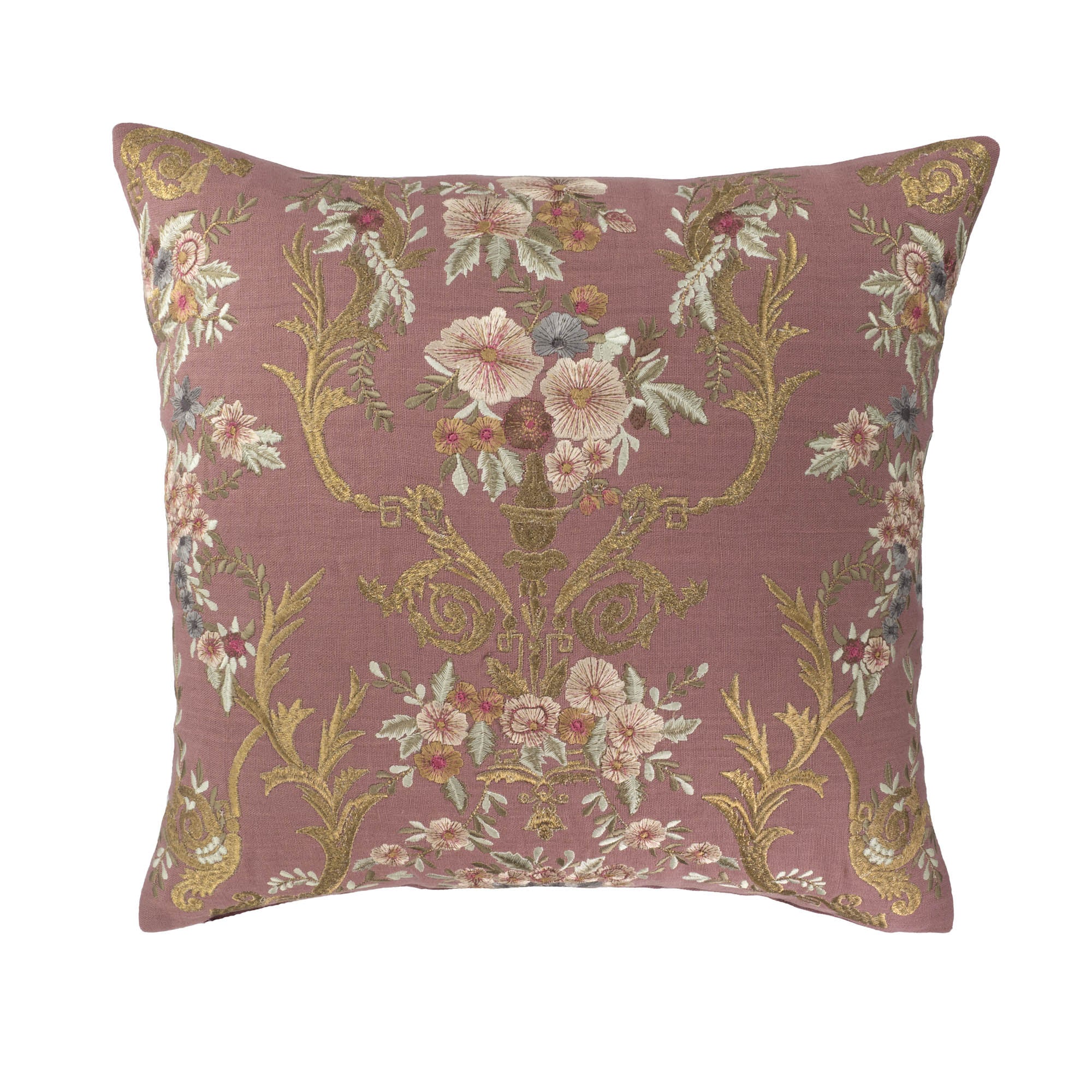 Fontainebleau Embroidered Linen Throw Pillow Cover by Chouchou Touch, 18x18 inches.
