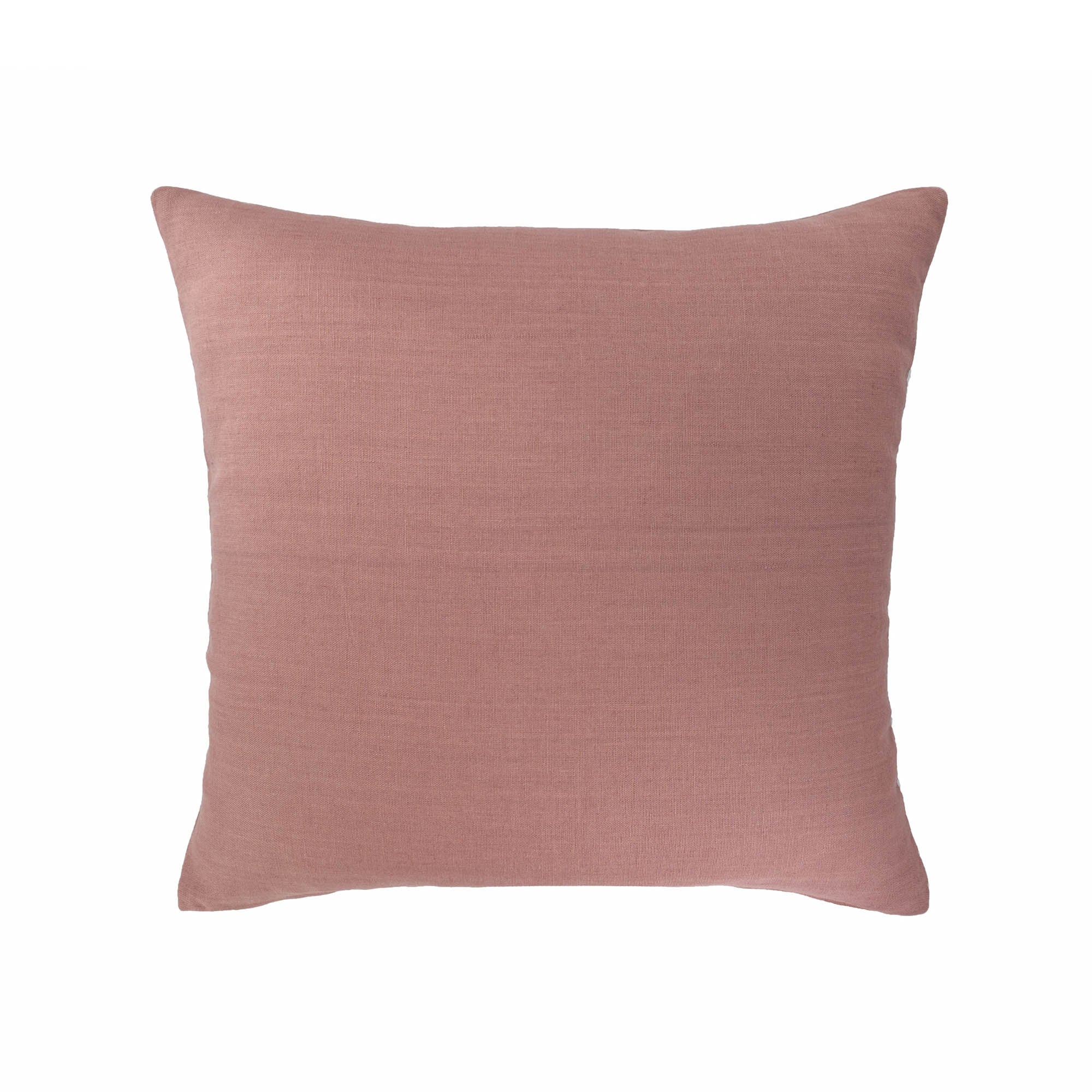 Luxury linen cushion cover with gold and silk floral embroidery, 18 inch square, this back side of embroidered linen pillow cover in solid beautiful terracotta linen with soft texture and hidden zipper by ChouChou Touch