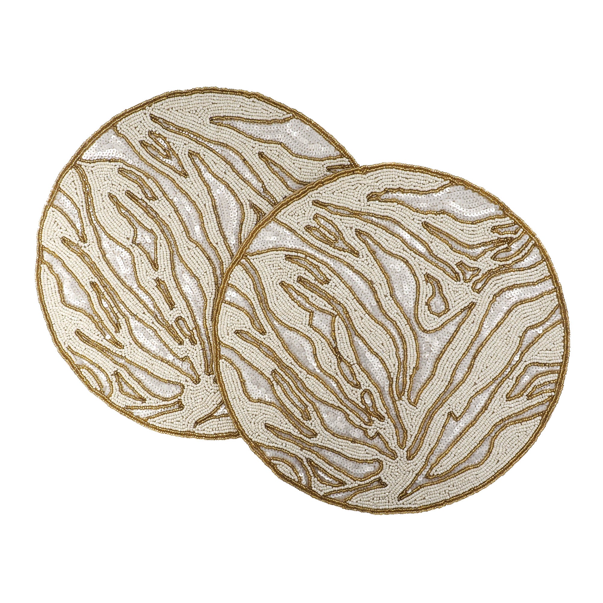 Set of two hand made gold and ivory glass beaded placemats, luxury and timeless artisanal table decor by ChouChou Touch