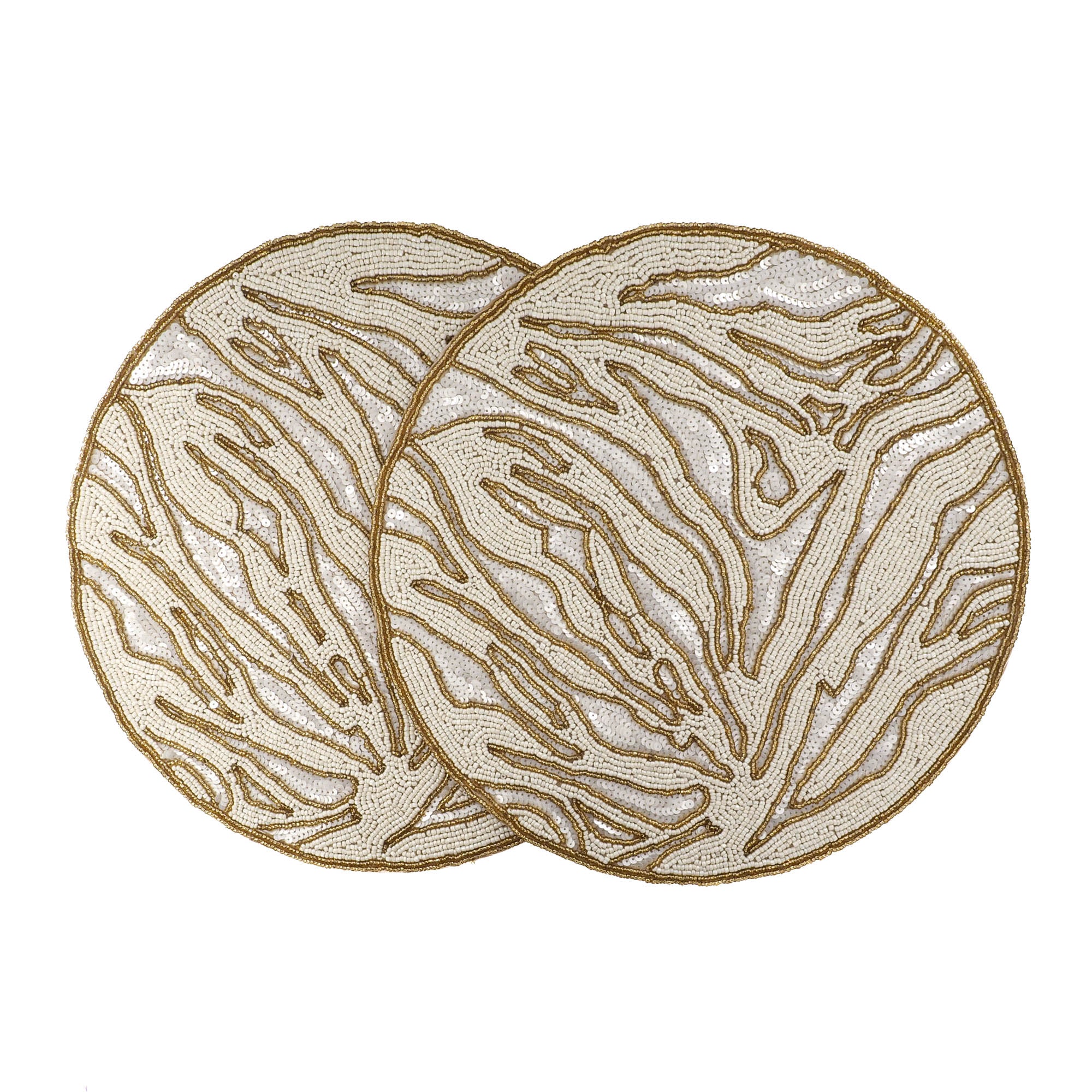 Set of two hand made gold and ivory glass beaded placemats, luxury artisanal table decor by ChouChou Touch
