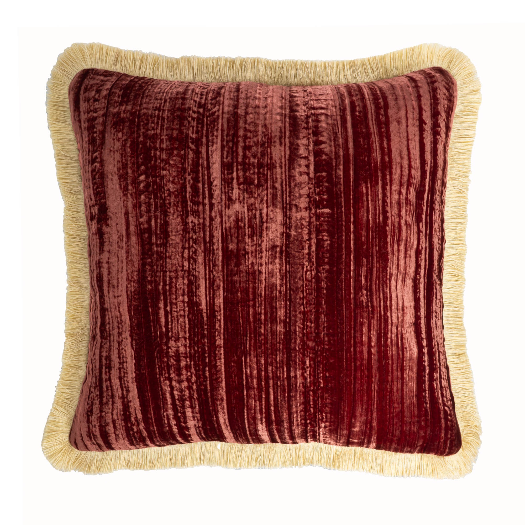 Gold Fringed Red Silk Velvet Throw Pillow 20