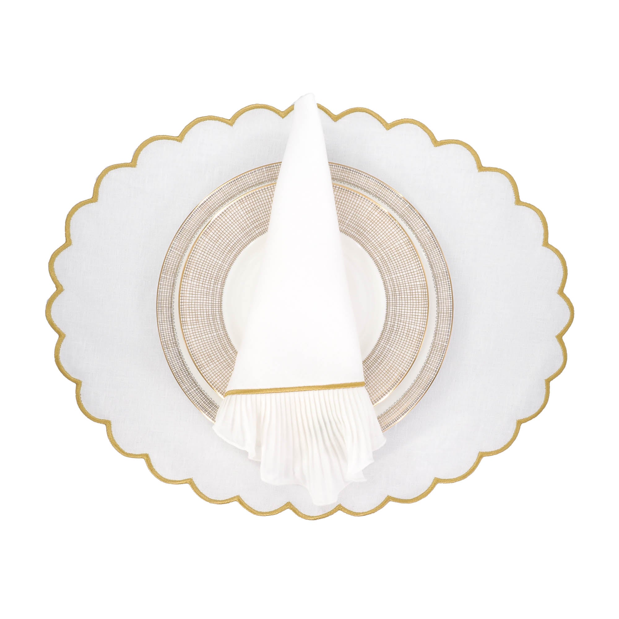 Set of 4 Gold Pleated Linen Napkins, crafted from premium linen for a refined and charming addition to your table setting.