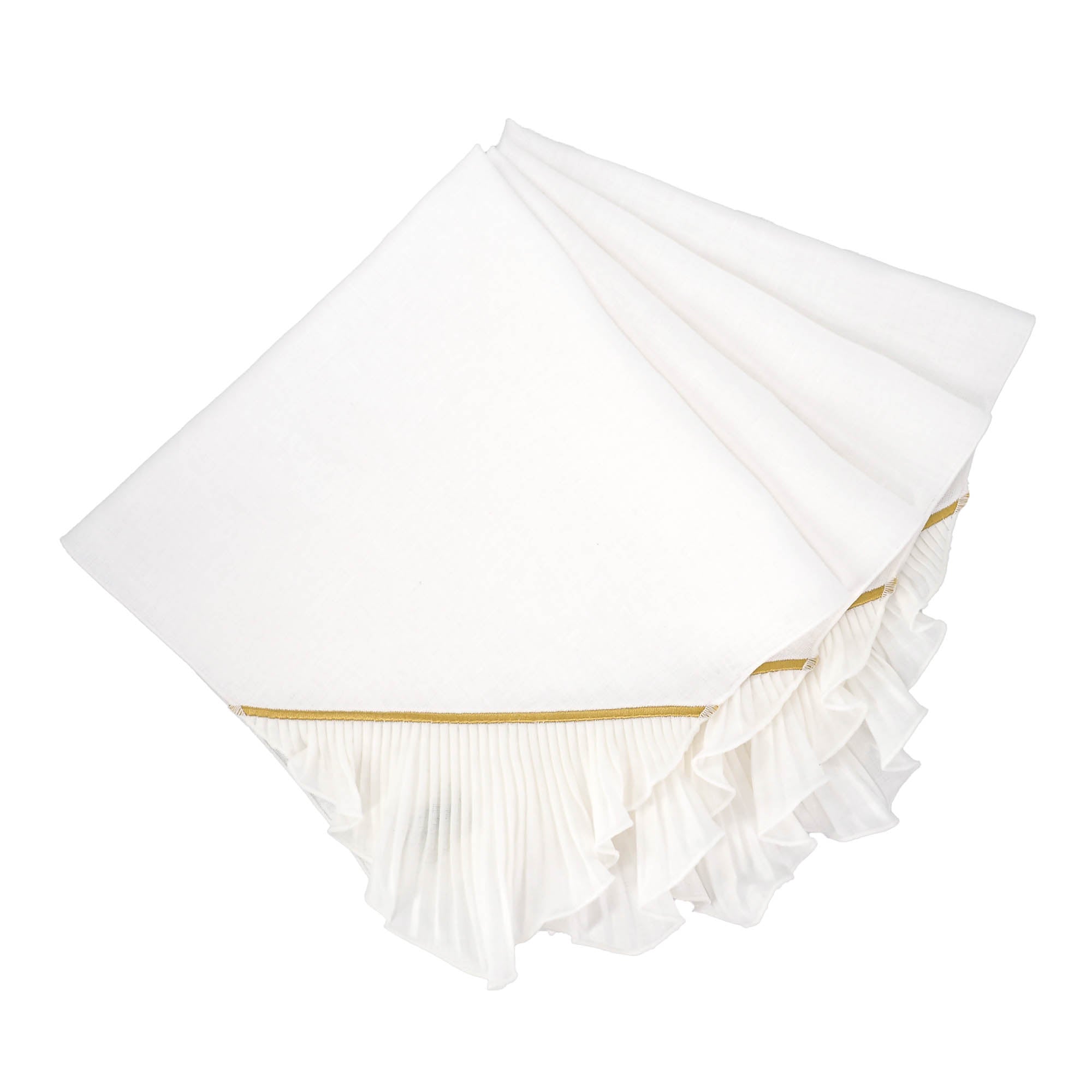 Luxurious Gold Pleated Linen Napkins, offering a smooth, soft texture that enhances the tactile dining experience.