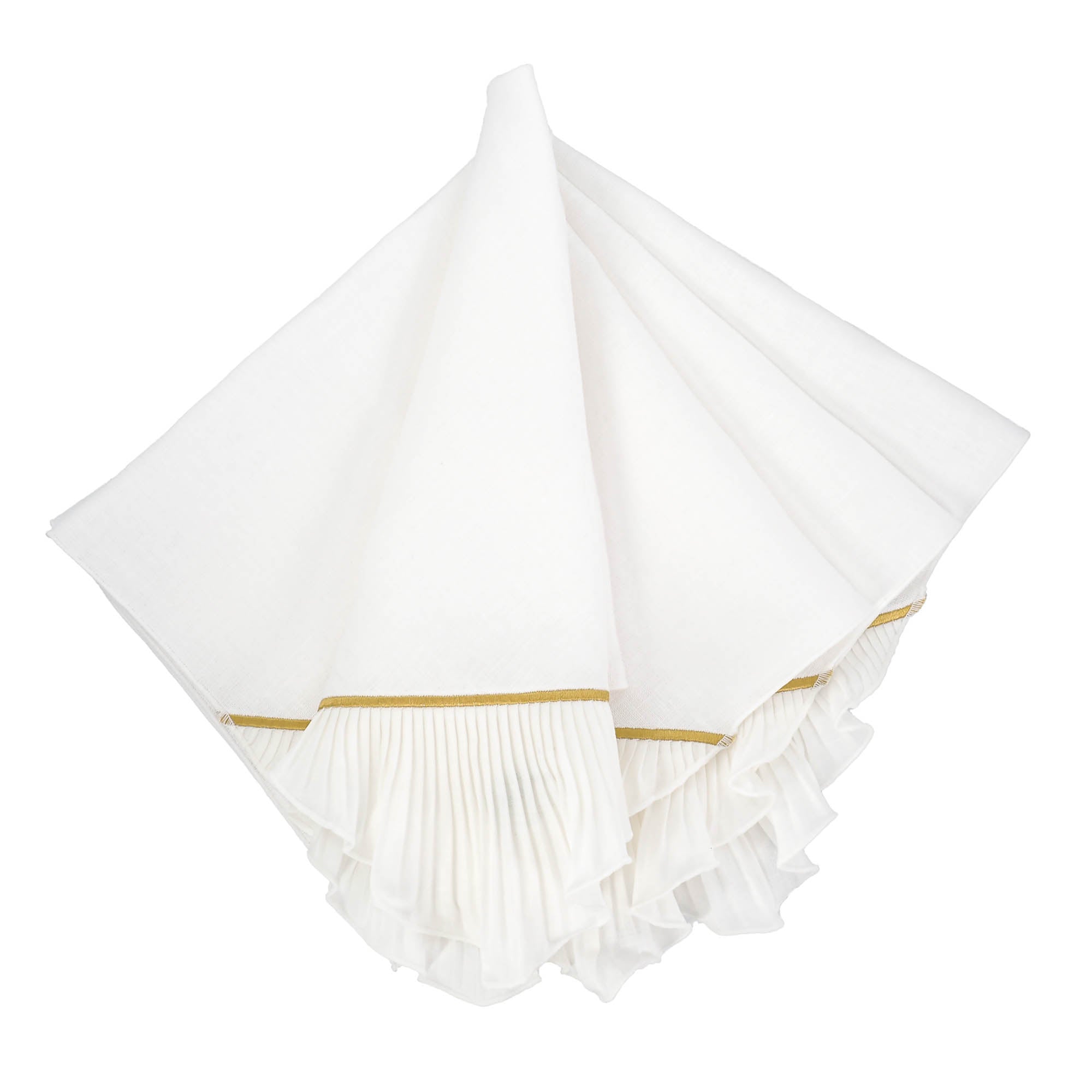 Set of 4 handcrafted Gold Pleated Linen Napkins, designed to add timeless elegance and sophistication to your dining table.