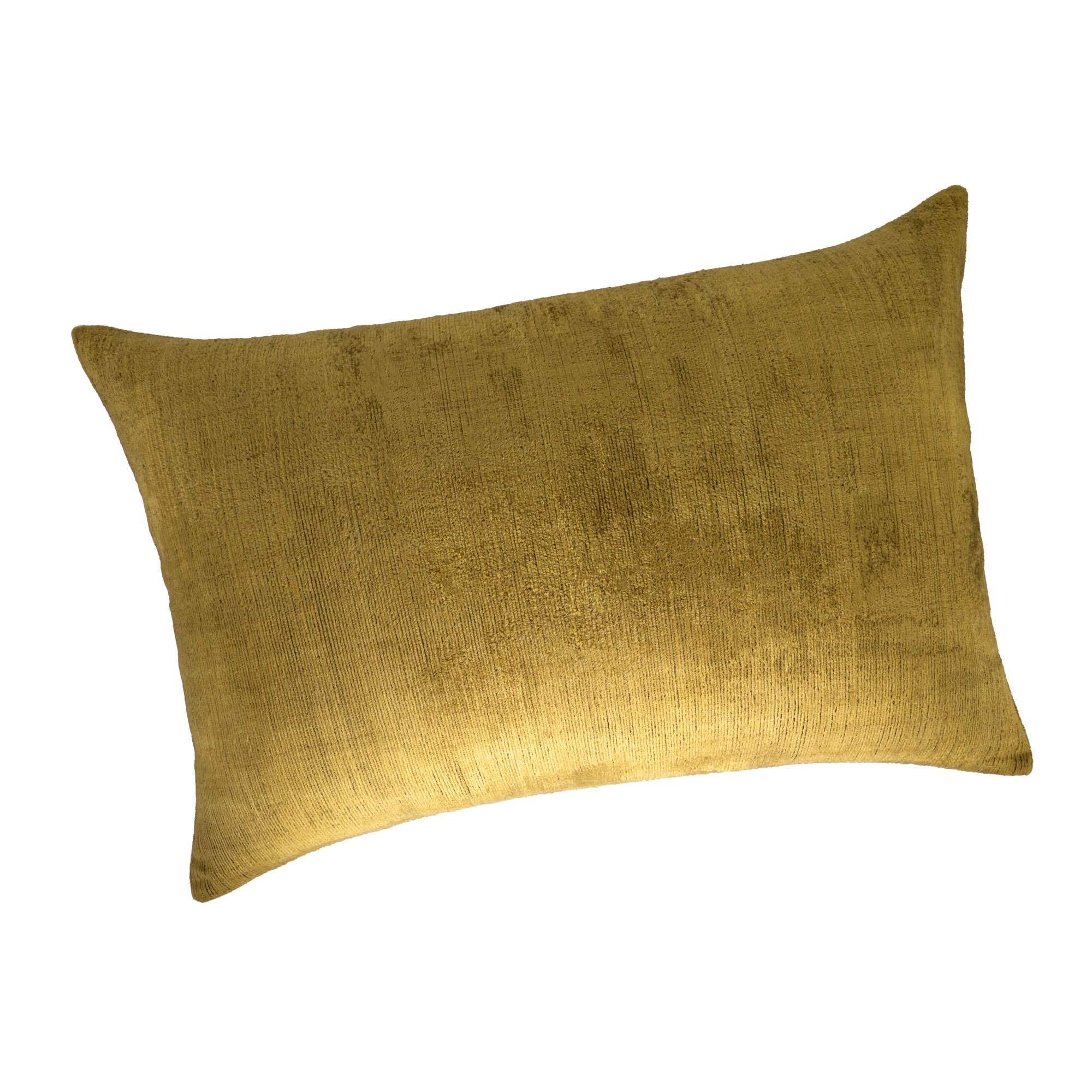 Luxury rectangular silk velvet pillow cover in rich golden hue with subtle sheen.