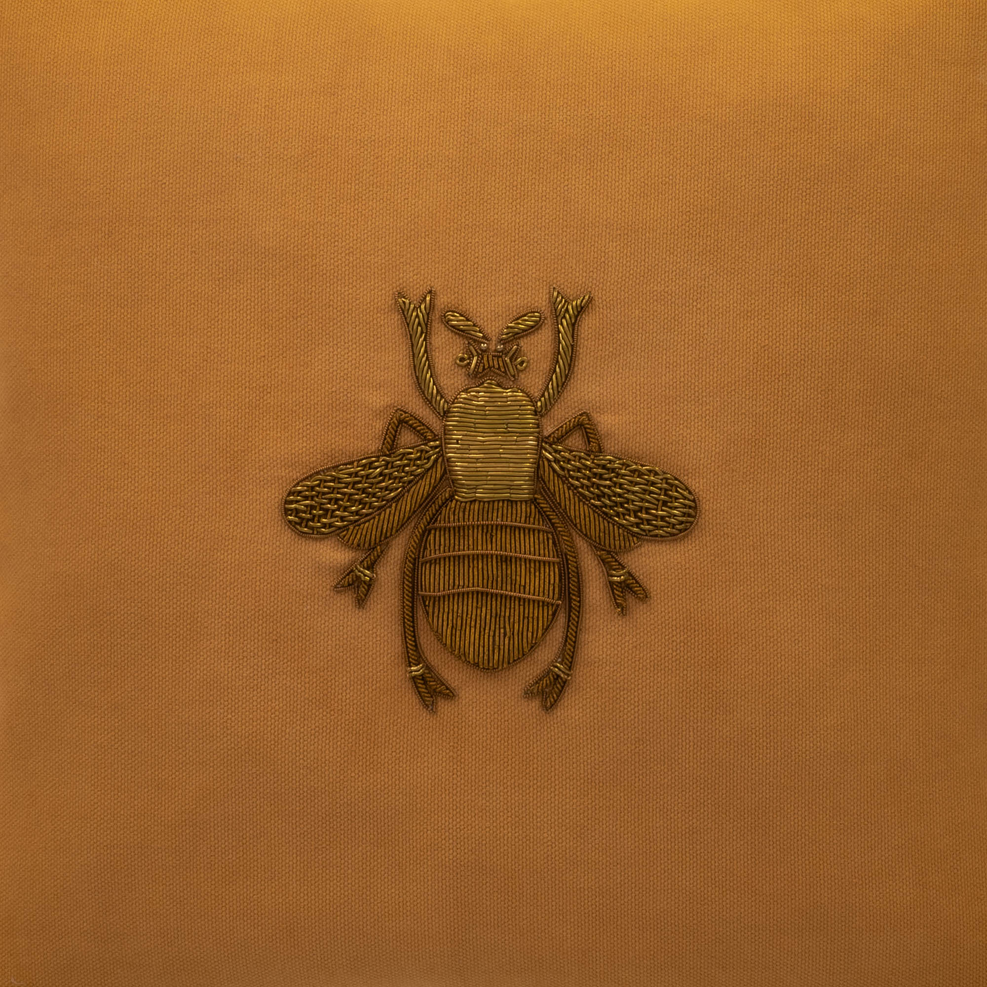 Chouchou Touch Golden Bee Pillow Cover, 12" x 12", with beautifully hand-embroidered golden bees, perfect for your modern decor.