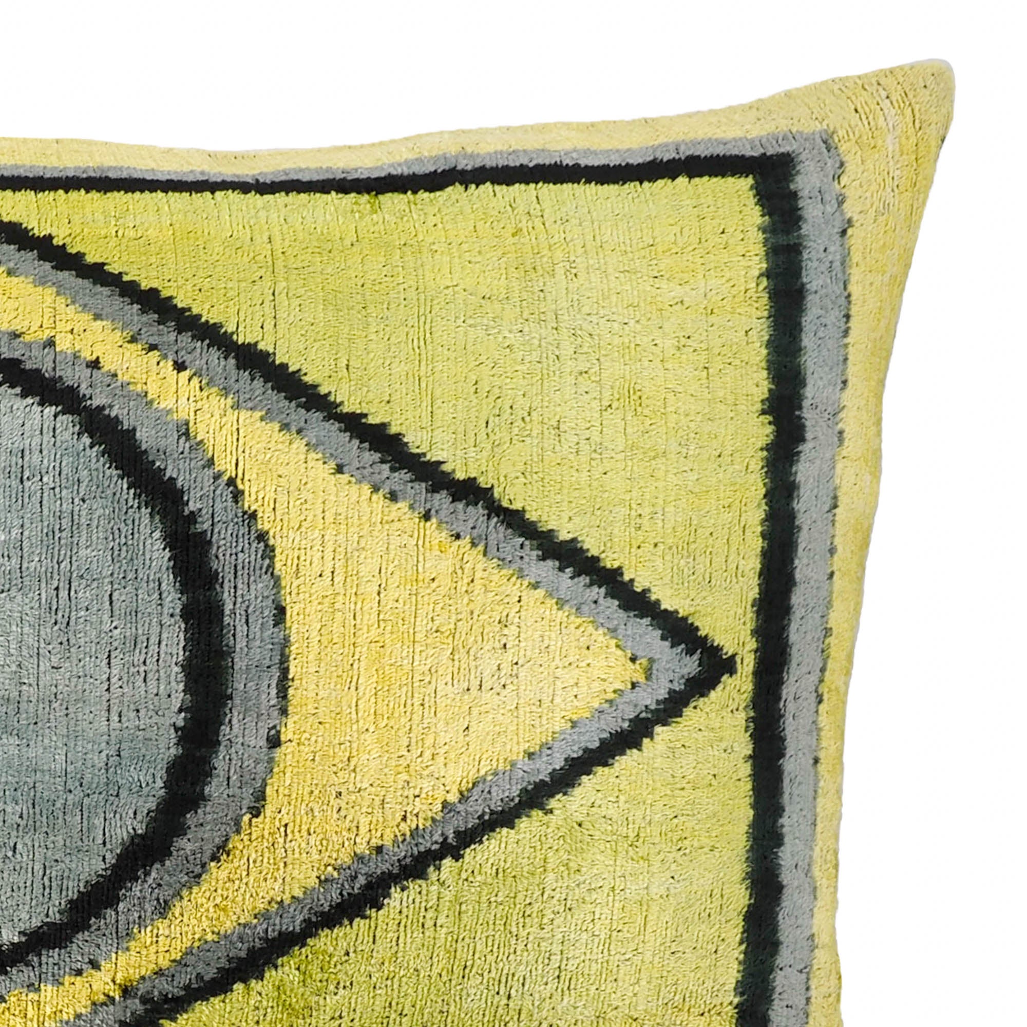 Luxury Golden Eye Silk Velvet Ikat Pillow Cover, 16 x 24, with stunning tie-dye inspired patterns and a lustrous golden silk velvet finish.