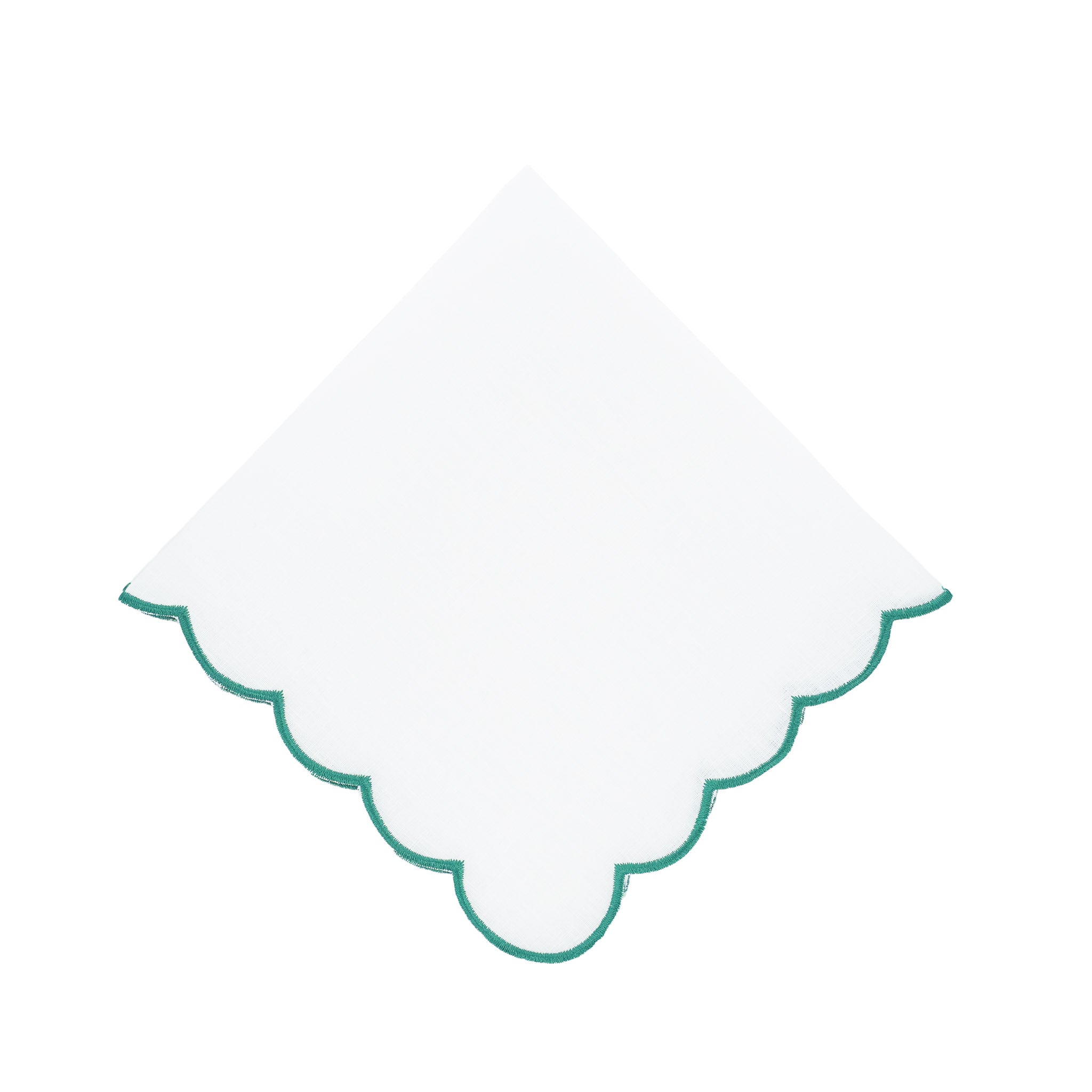 Premium green linen napkins featuring scalloped edges, perfect for adding a touch of sophistication to your dining table.