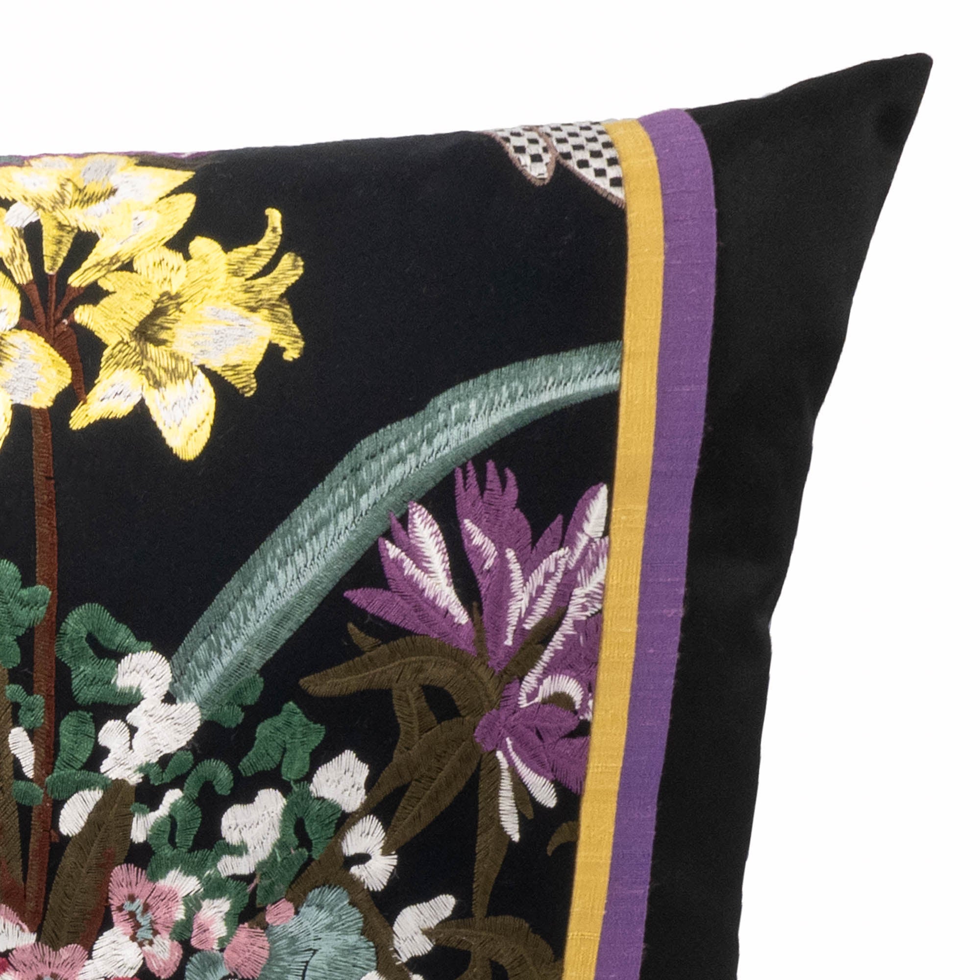 Chouchou Touch Hasu Throw Pillow Cover, 12" x 20", with floral embroidery, perfect for adding a sophisticated and handcrafted touch to your home.