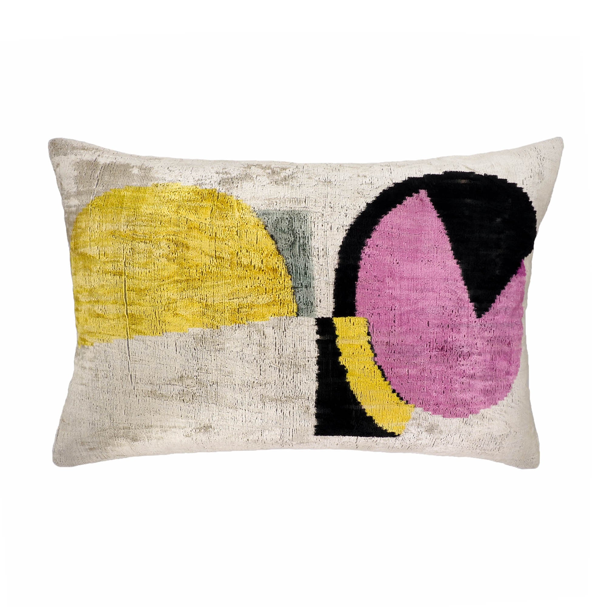 Chouchou Touch Hedwig Silk Velvet Ikat Pillow Cover, 16 x 24, combining age-old Ikat traditions with a contemporary twist, ideal for adding depth and texture to your sofa.