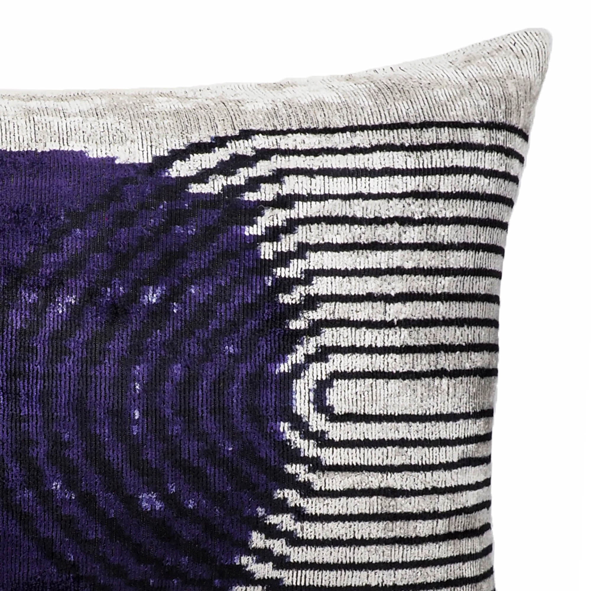 Elegant Infinity Silk Velvet Ikat Throw Pillow Cover, 16 x 24, with colorful, handwoven patterns on soft silk velvet, designed for a refined living space.