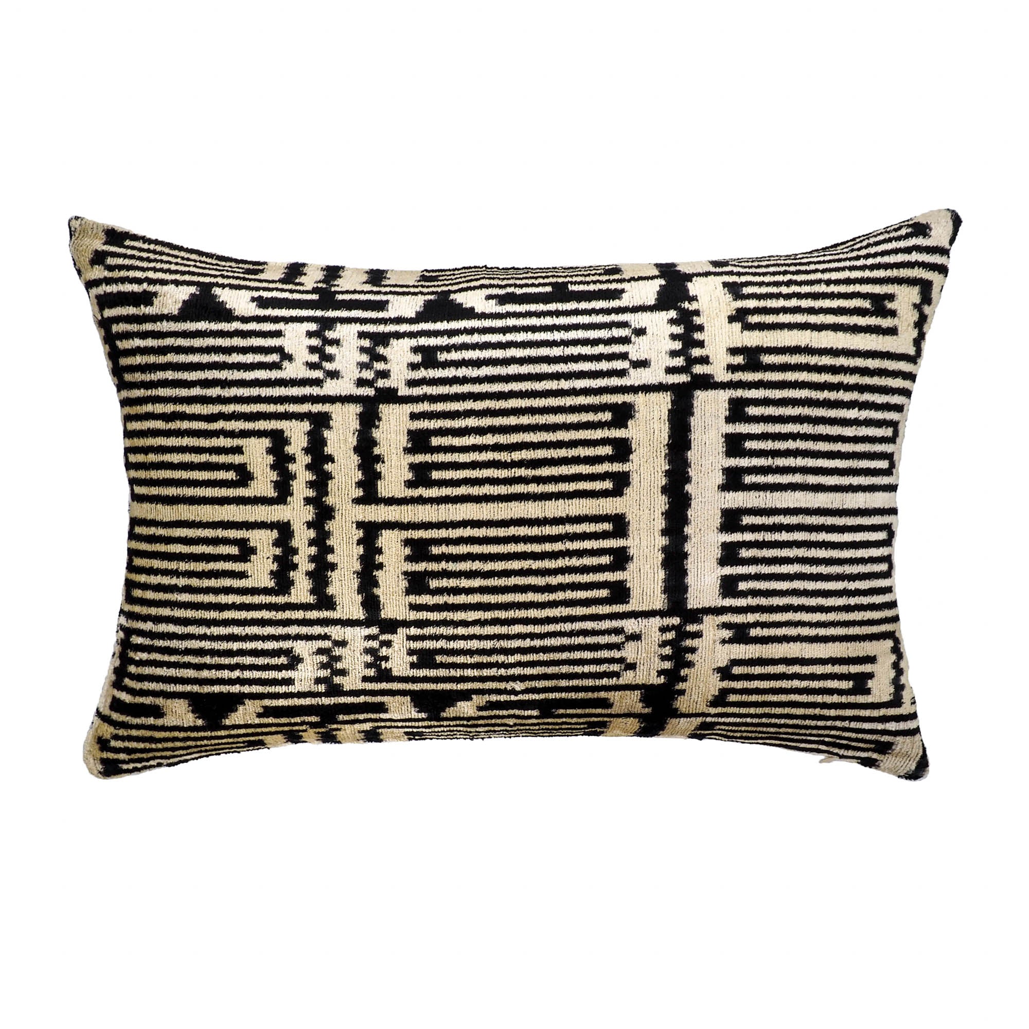 Inverness Silk Velvet Ikat Throw Pillow Cover, 16 x 24, luxurious silk velvet pillow with handwoven Ikat design for a plush, colorful decor element.