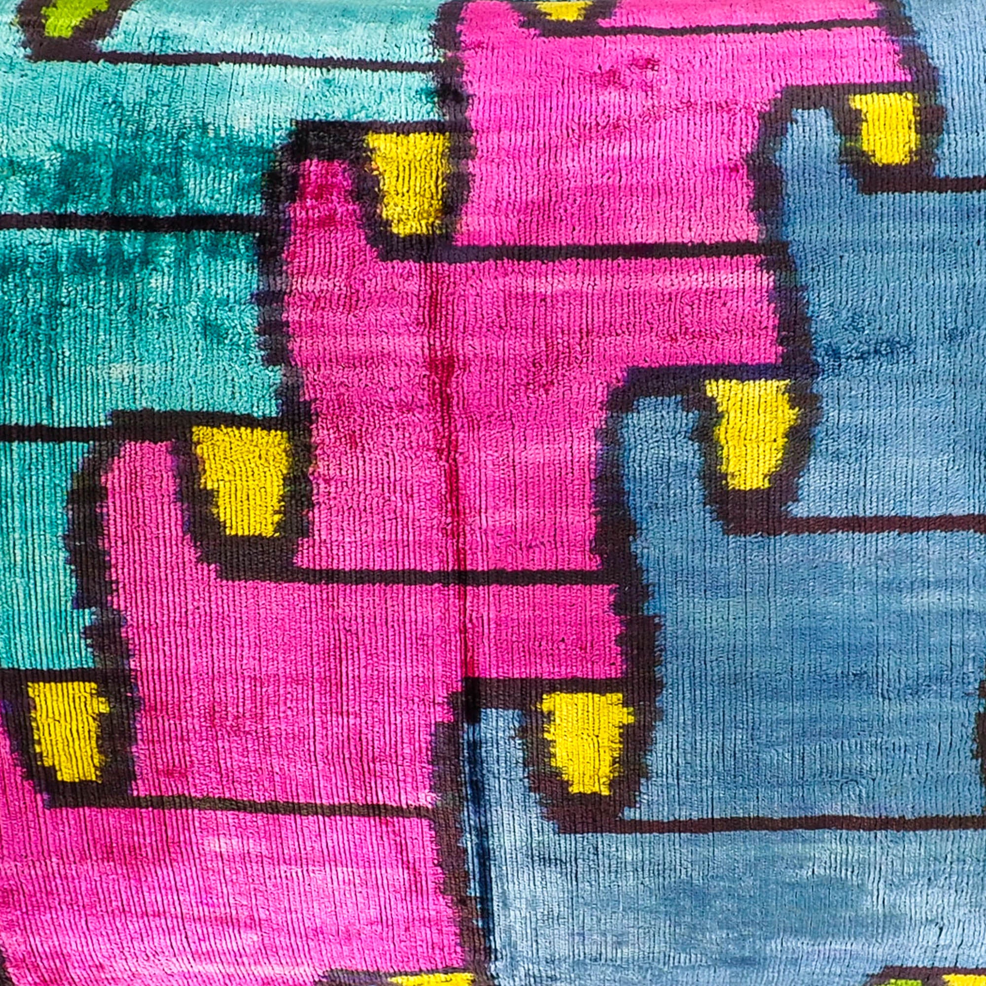 Jigsaw Silk Velvet Ikat Throw Pillow Cover, 16 x 24, crafted from 100% silk with eye-catching puzzle-like Ikat designs that add texture and depth to your living room.