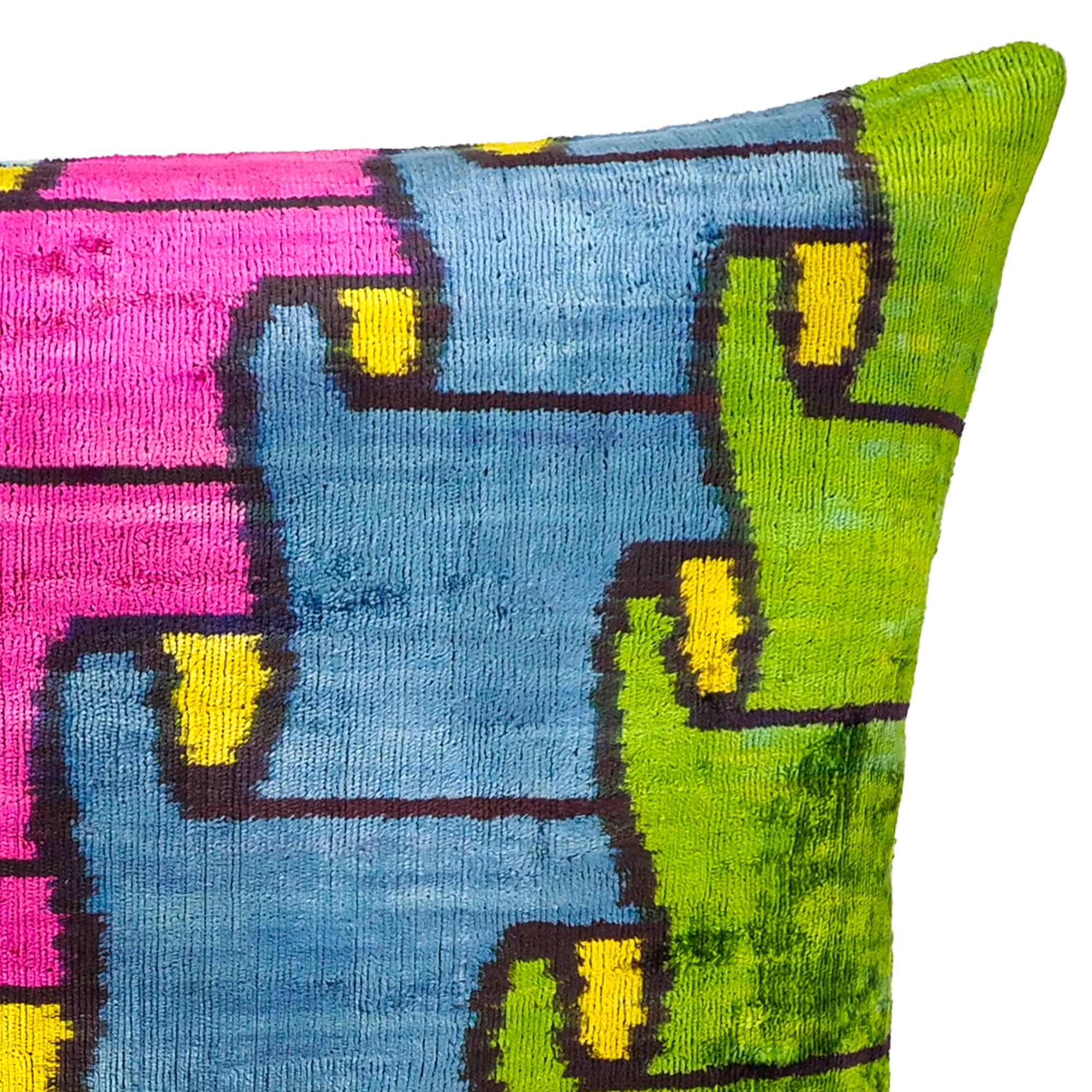Chouchou Touch Jigsaw Silk Velvet Ikat Pillow Cover, 16 x 24, featuring an innovative jigsaw design on rich silk velvet, perfect for adding sophistication and artistry to your space.